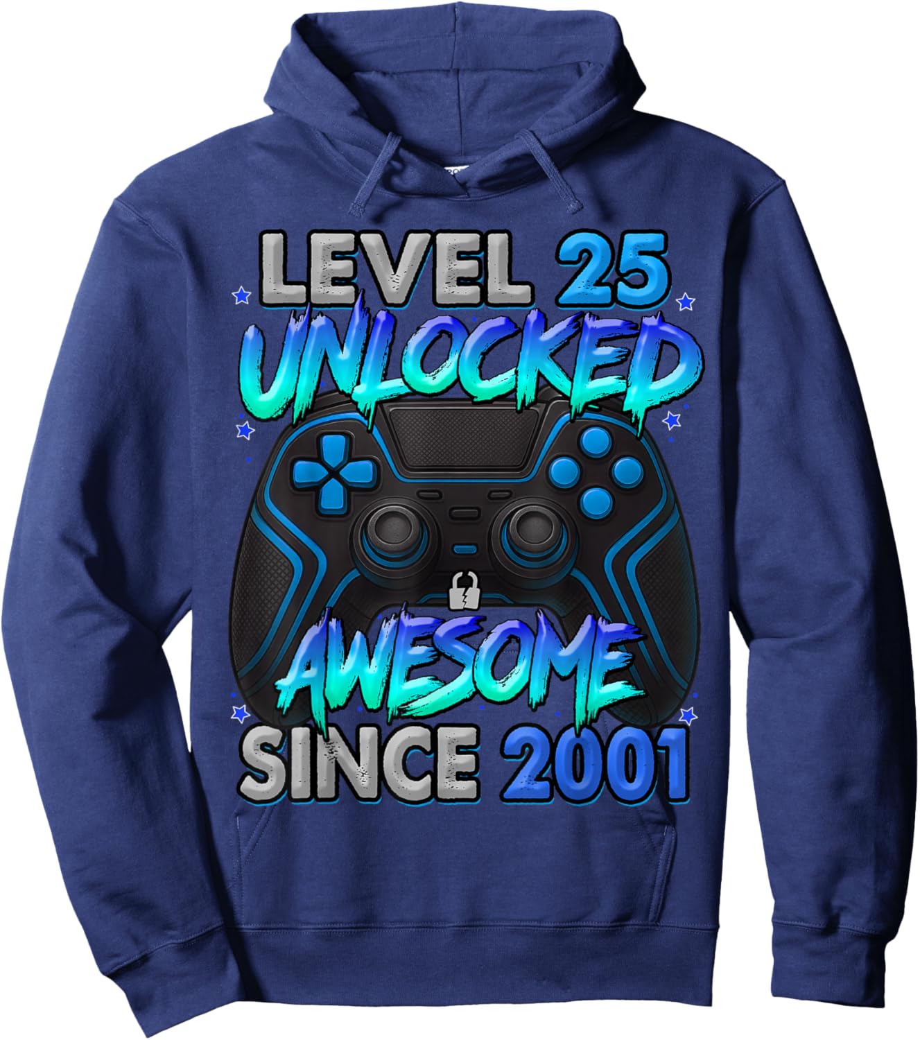 Level 25 Unlocked Awesome Since 2001 25th Birthday Gaming Hoodie - Hoodie | Navy