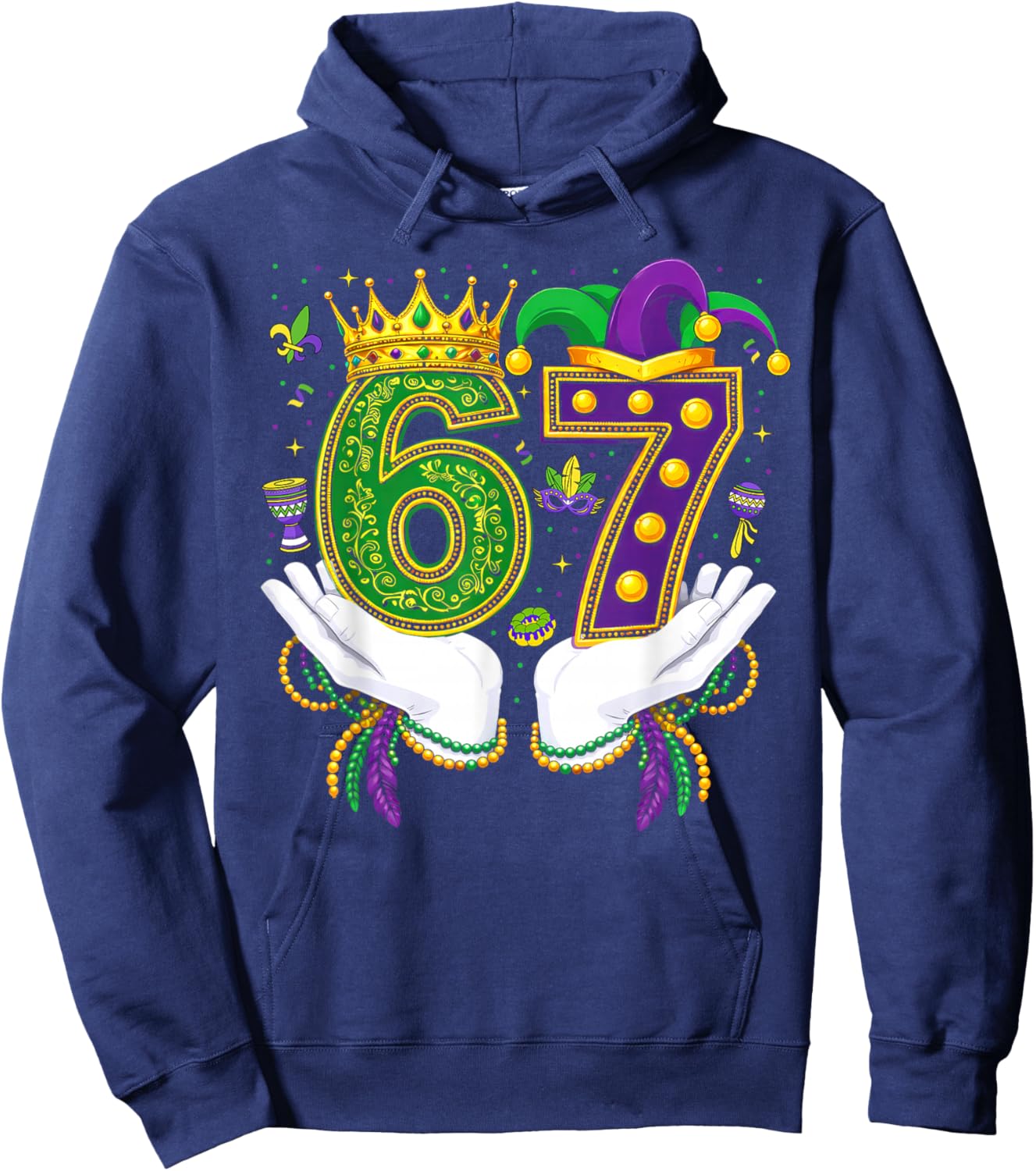 67 Mardi Gras Funny Six Seven Boys Girls Kids 6 7 Meme Hoodie - Hoodie | Navy