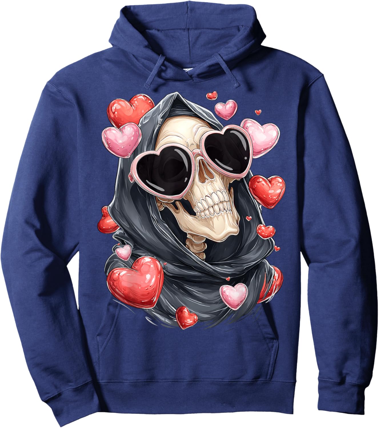 Grim Reaper The Death Skull Valentine's Day Heart Sunglasses Hoodie - Hoodie | Navy