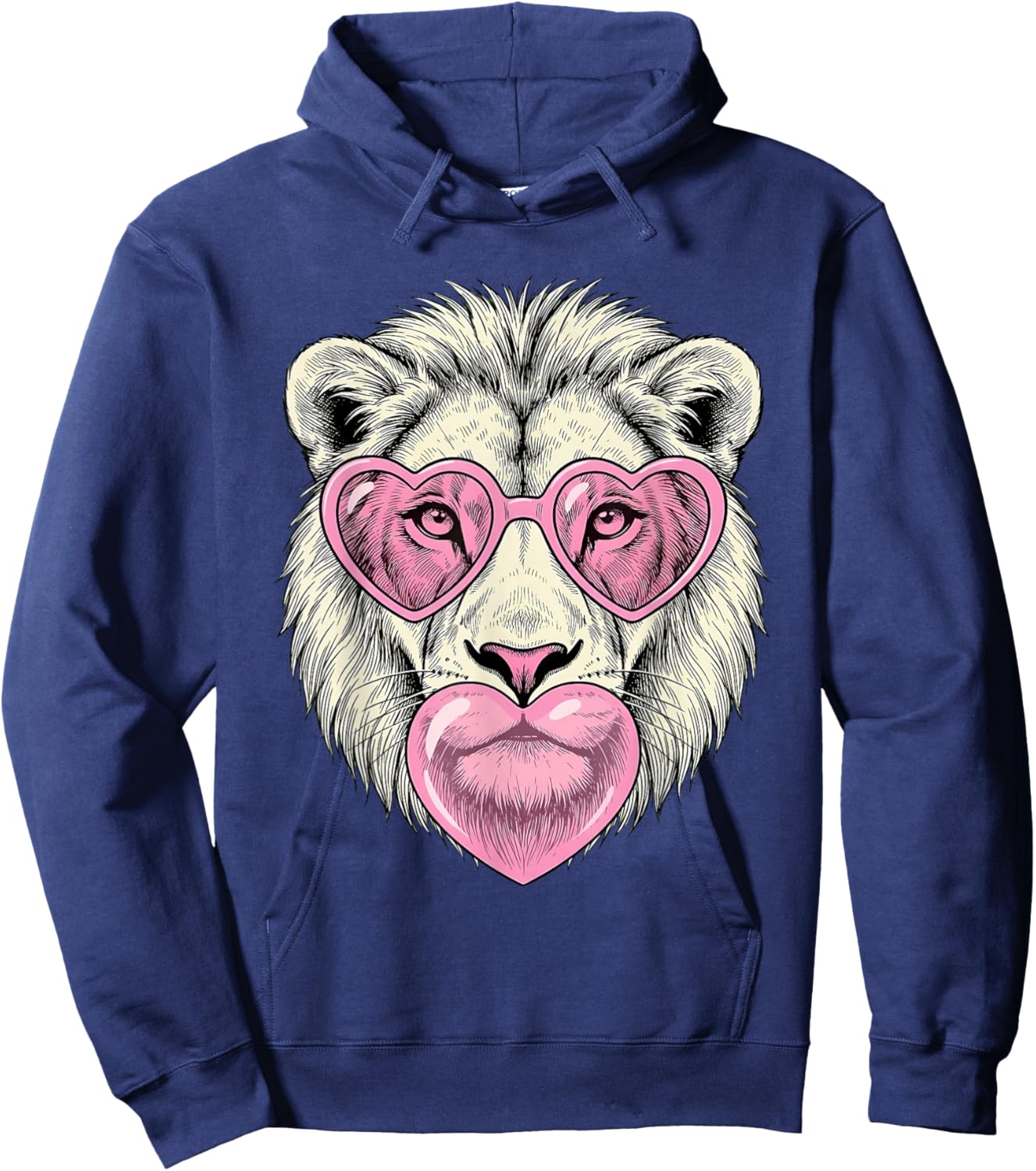Cute Lion Blowing Pink Valentine Heart Bubble Gum Hoodie - Hoodie | Navy