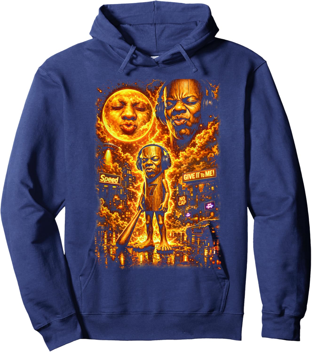 Funny Tung Tung Speed Brainrot Howling at the Moon Vintage Hoodie - Hoodie | Navy
