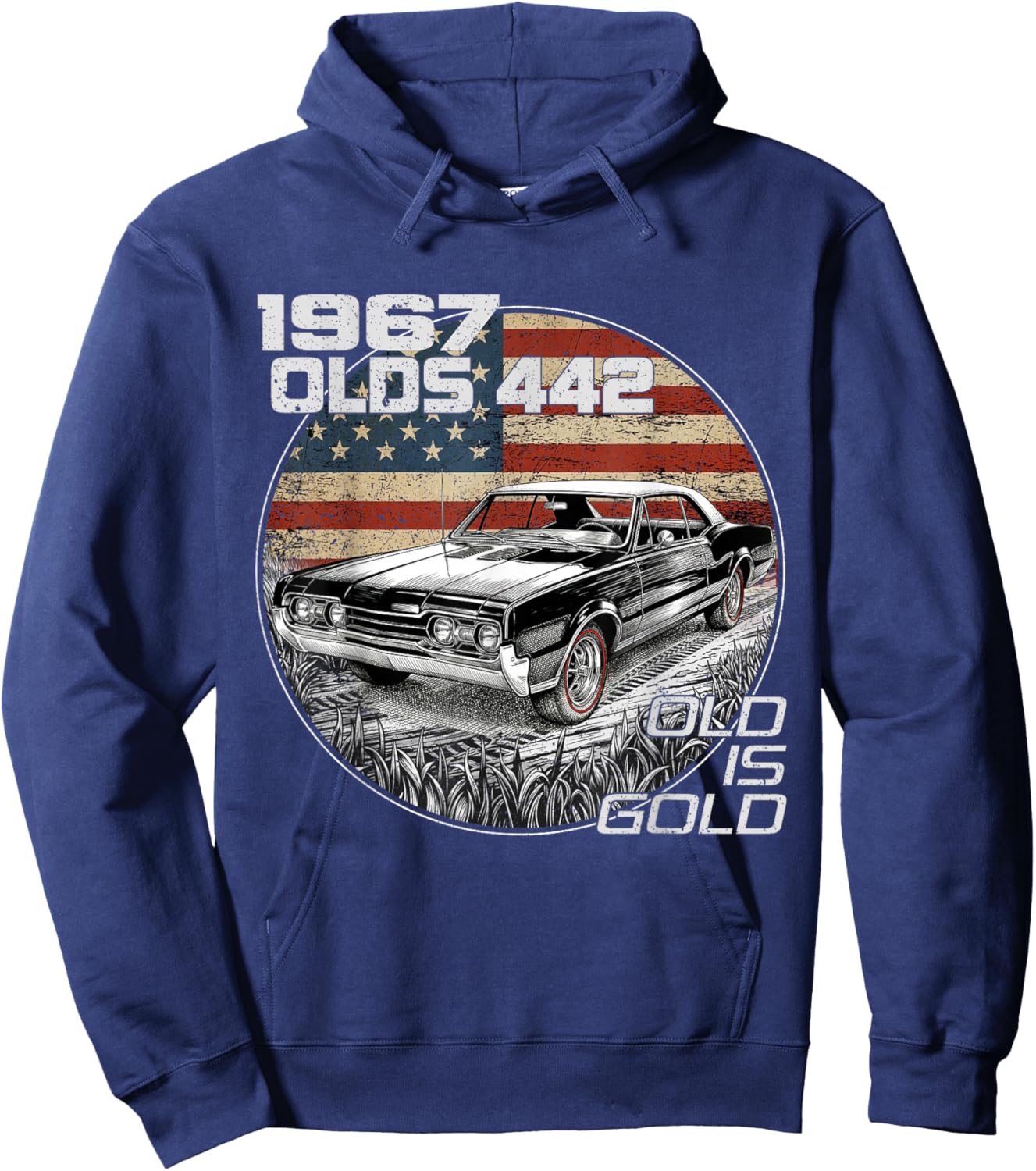 Vintage 67 1967 Olds 442 Silhouette Muscle Cars Hoodie - Hoodie | Navy