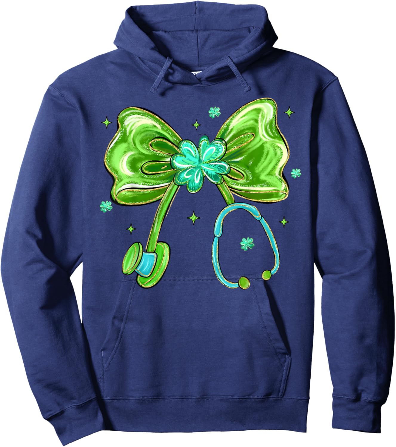 St Patrick's Day Nurse Shamrock Coquette Bow Stethoscope Hoodie - Hoodie | Navy