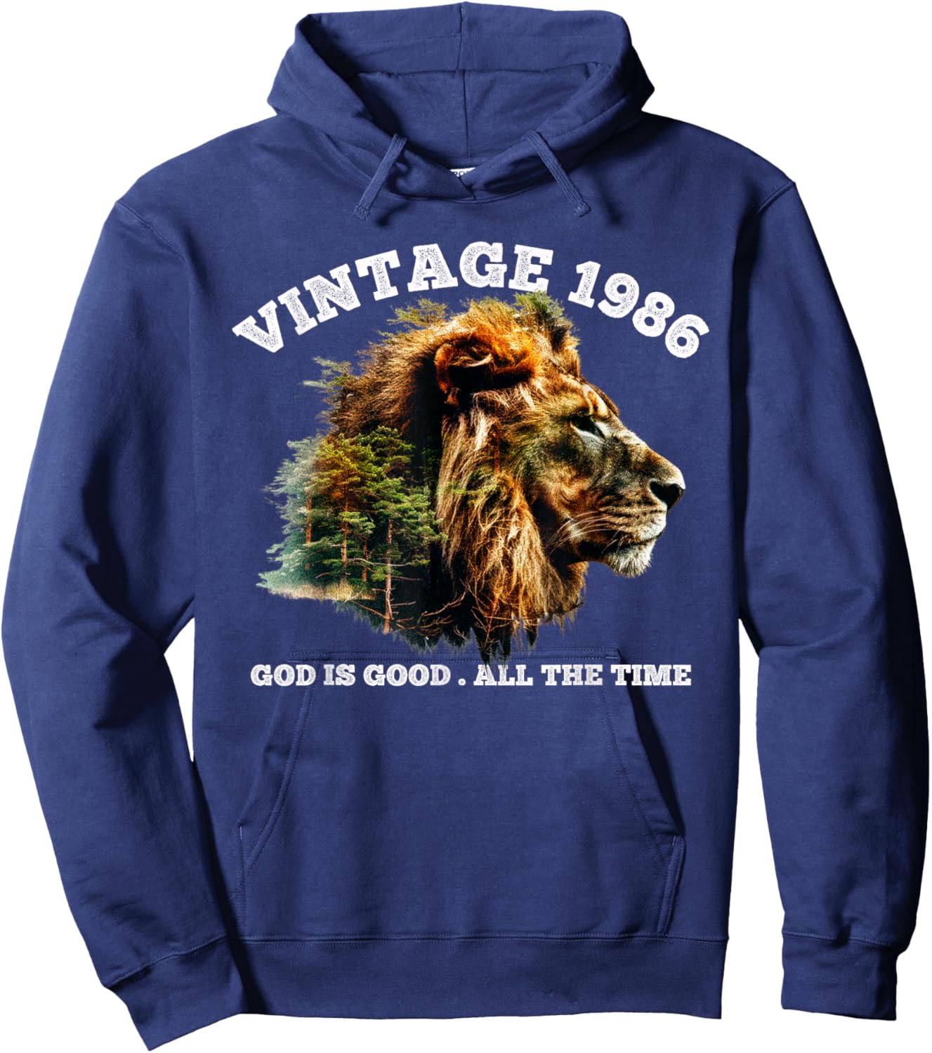 Vintage 1986 God is Good Lion Faith Christian 40th Birthday Hoodie - Hoodie | Navy