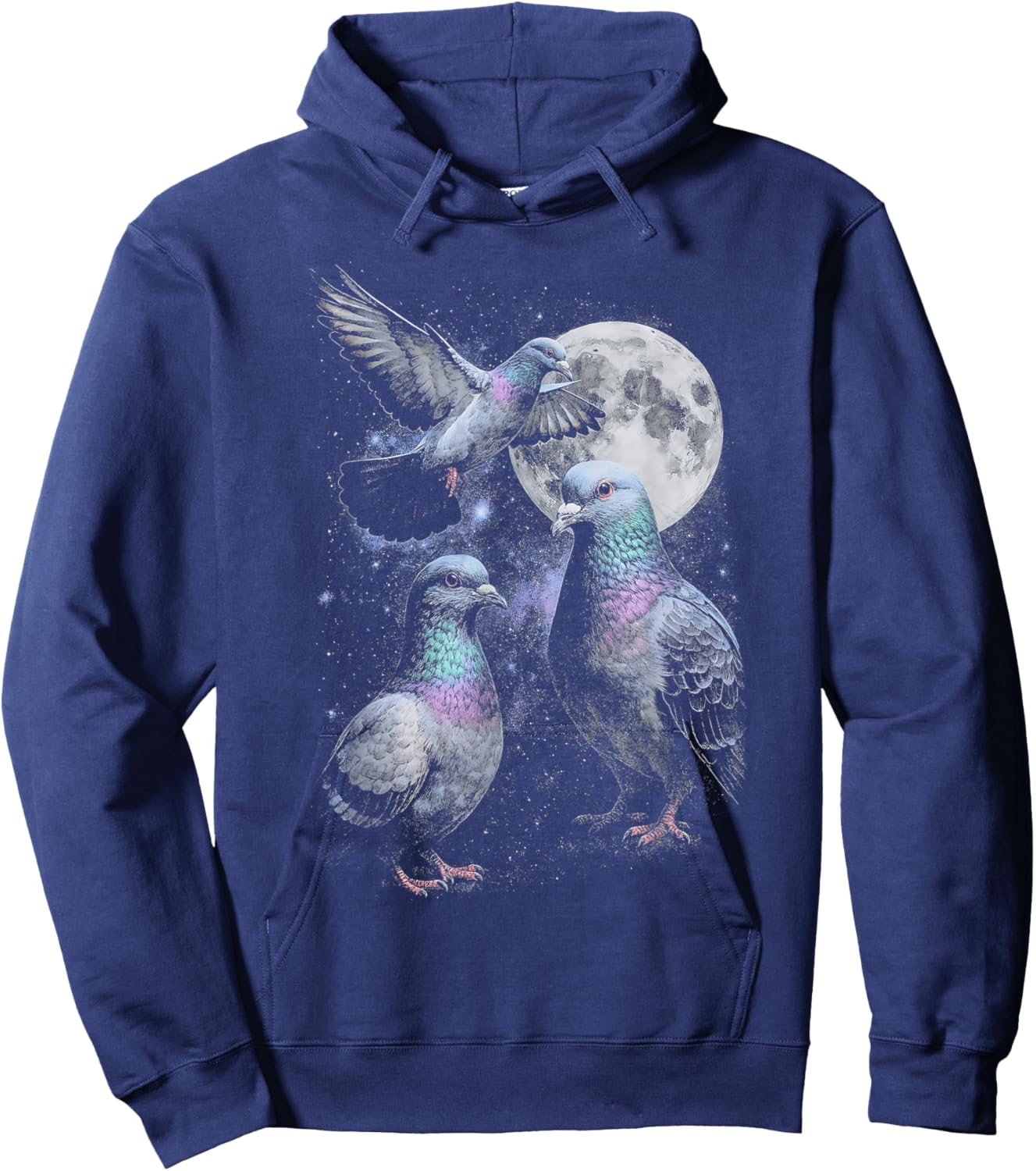 Funny Pigeon Retro Three Pigeon Howling at The Moon Hoodie - Hoodie | Navy