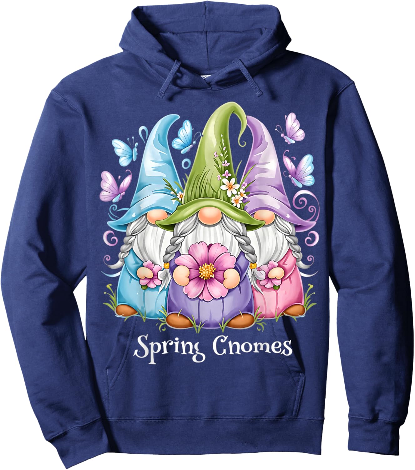 Adorable Spring Gnomes Magical Garden Joy Hoodie - Hoodie | Navy