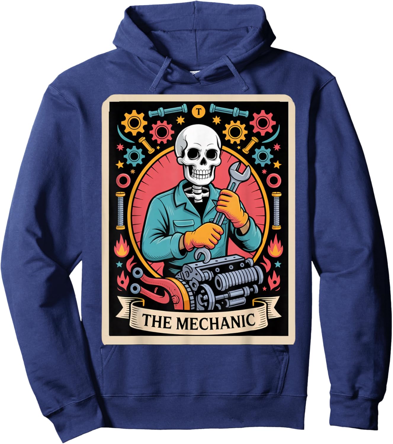 Skeleton Mechanic Tarot Card– Funny Auto Repair Hoodie - Hoodie | Navy