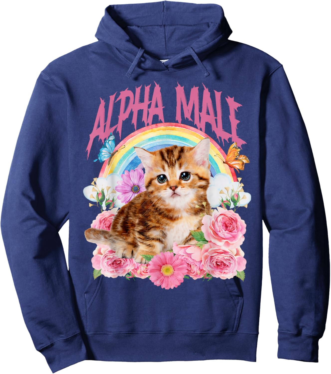 Alpha Male Funny Cat Kitten Rainbow Floral Hoodie - Hoodie | Navy