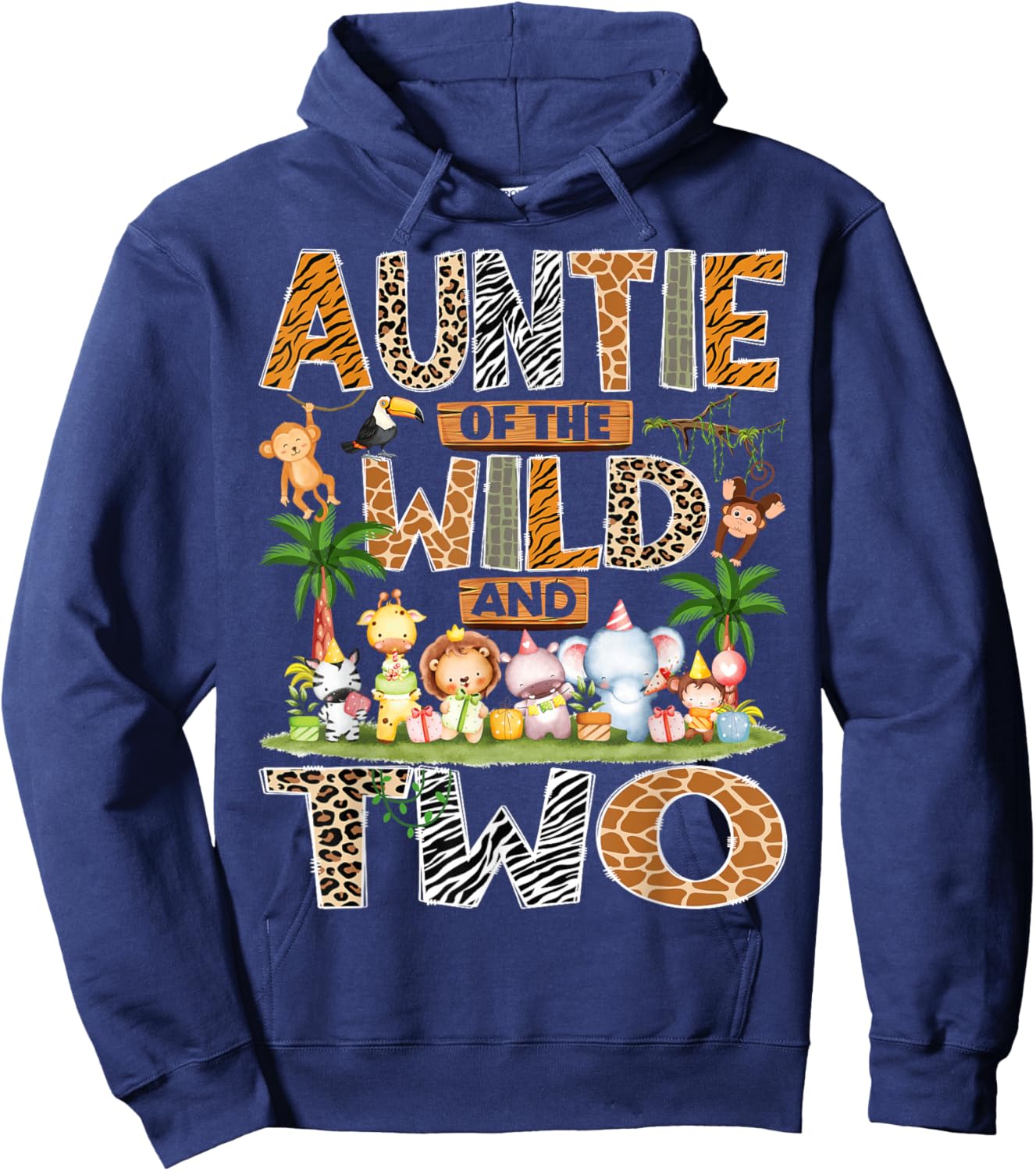 Auntie of The Wild & Two 2nd Birthday Boy Safari Jungle Hoodie - Hoodie | Navy