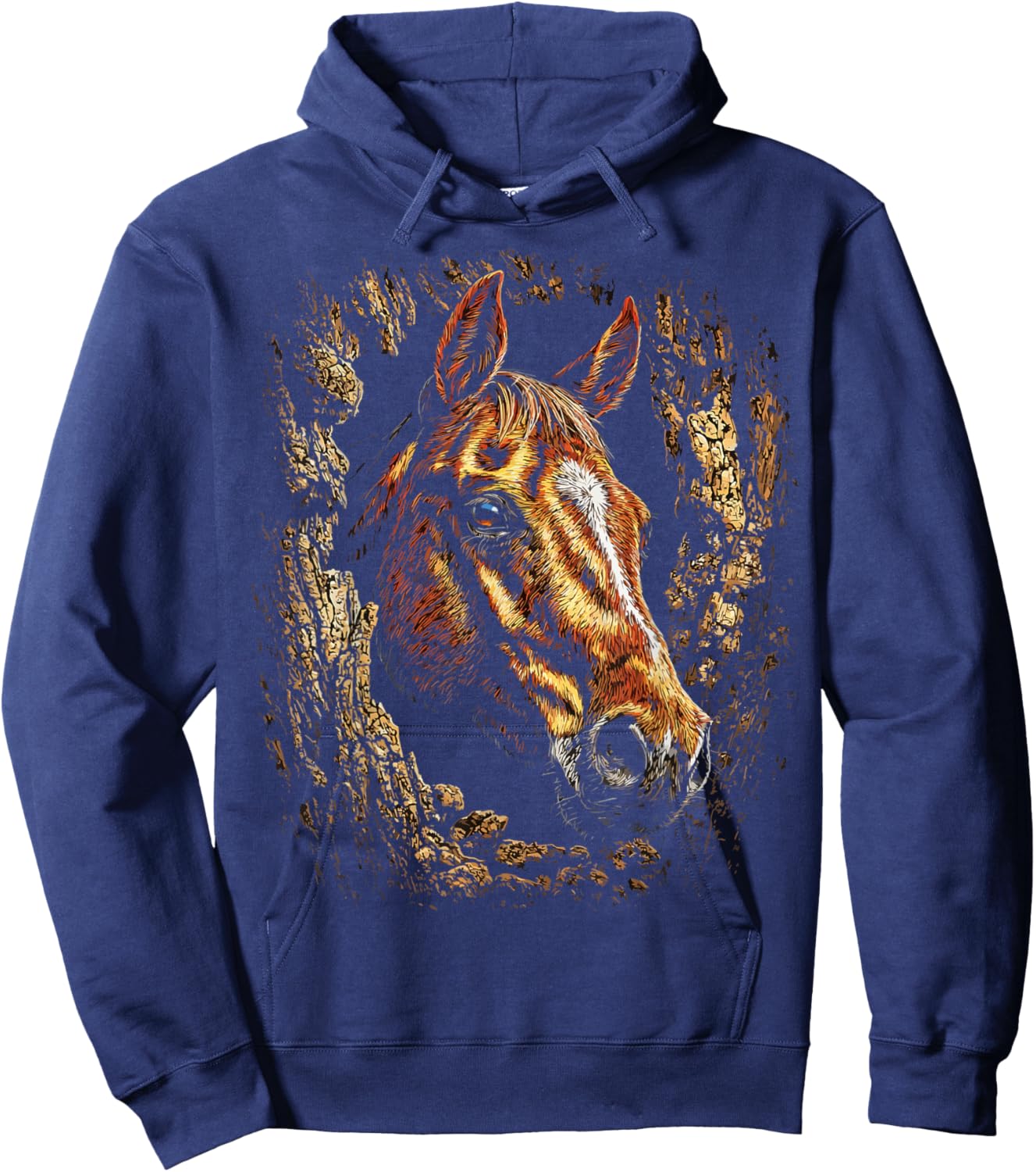 Colorful Horse Art Cute Farm Animal Autumn Aesthetic Fall Hoodie - Hoodie | Navy