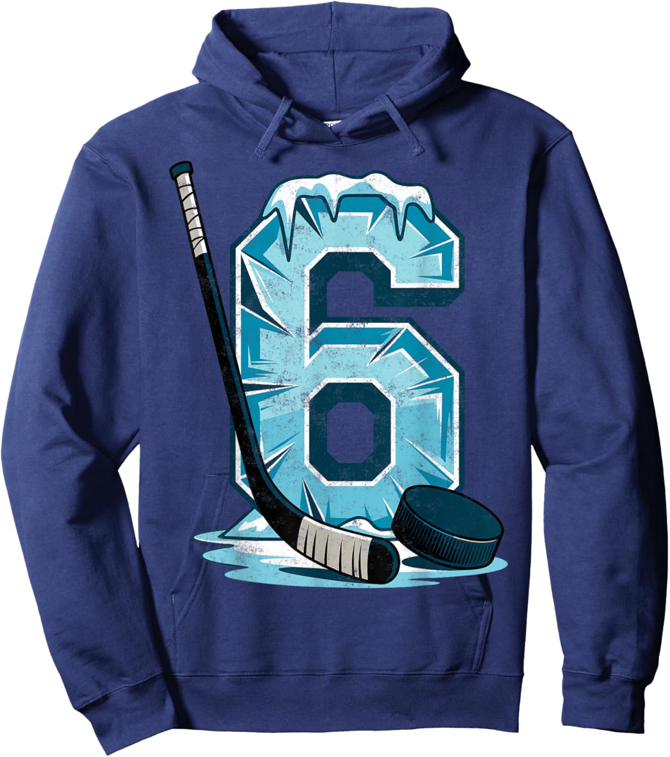 Ice Hockey 6 Years Birthday Boy 6th Bday Kids Hockey Party Hoodie - Hoodie | Navy
