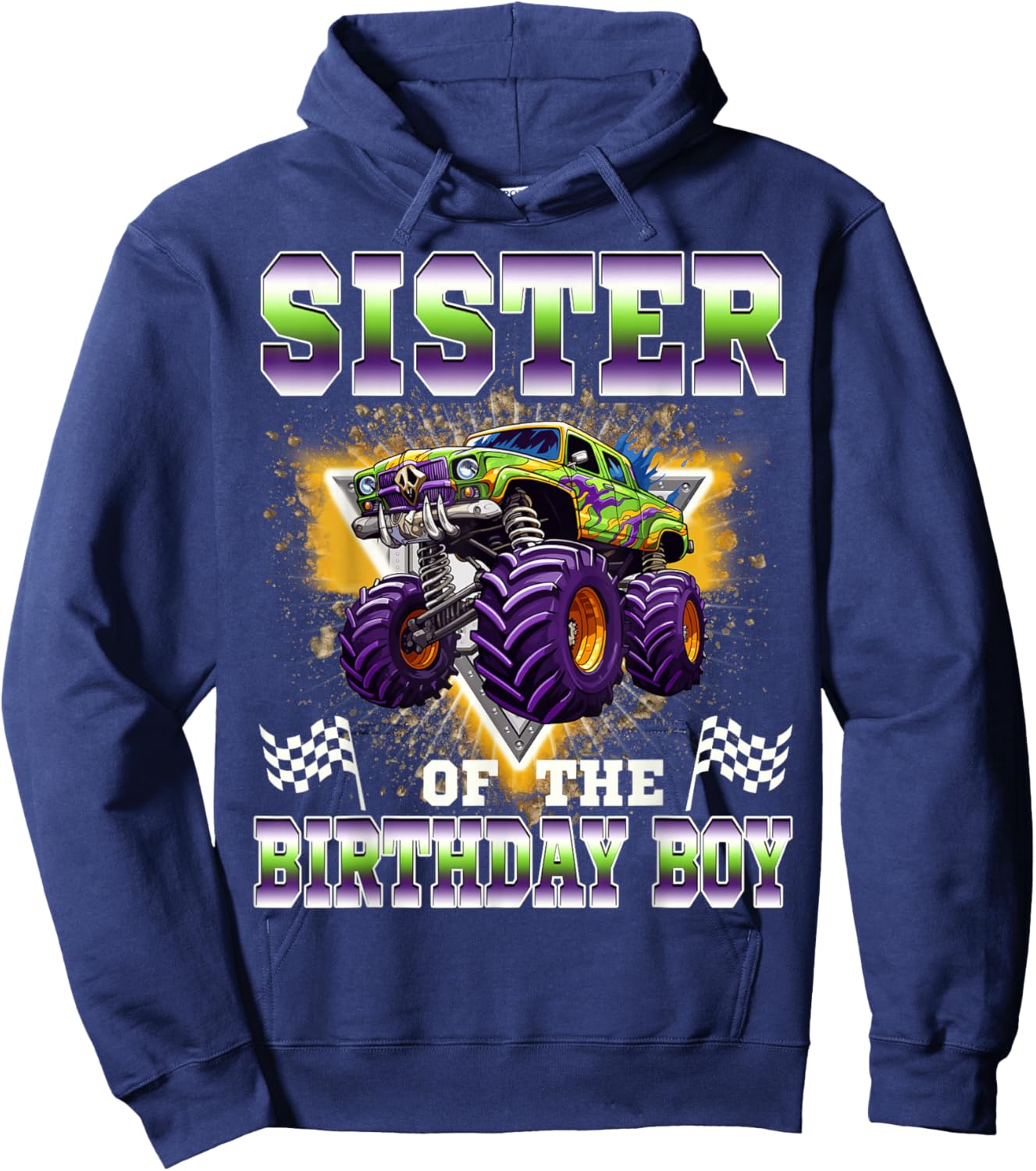 Sister of The Birthday Boy Monster Truck Birthday Family Hoodie - Hoodie | Navy
