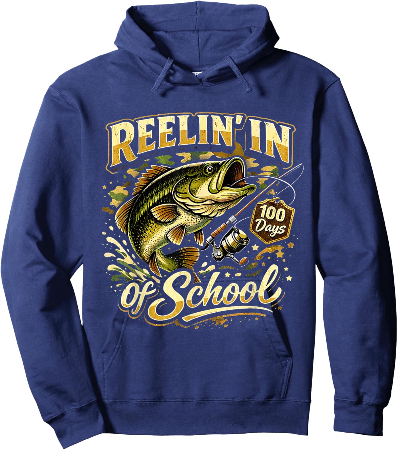 Reelin in 100 Days of School Fishing Fun Hoodie - Hoodie | Navy