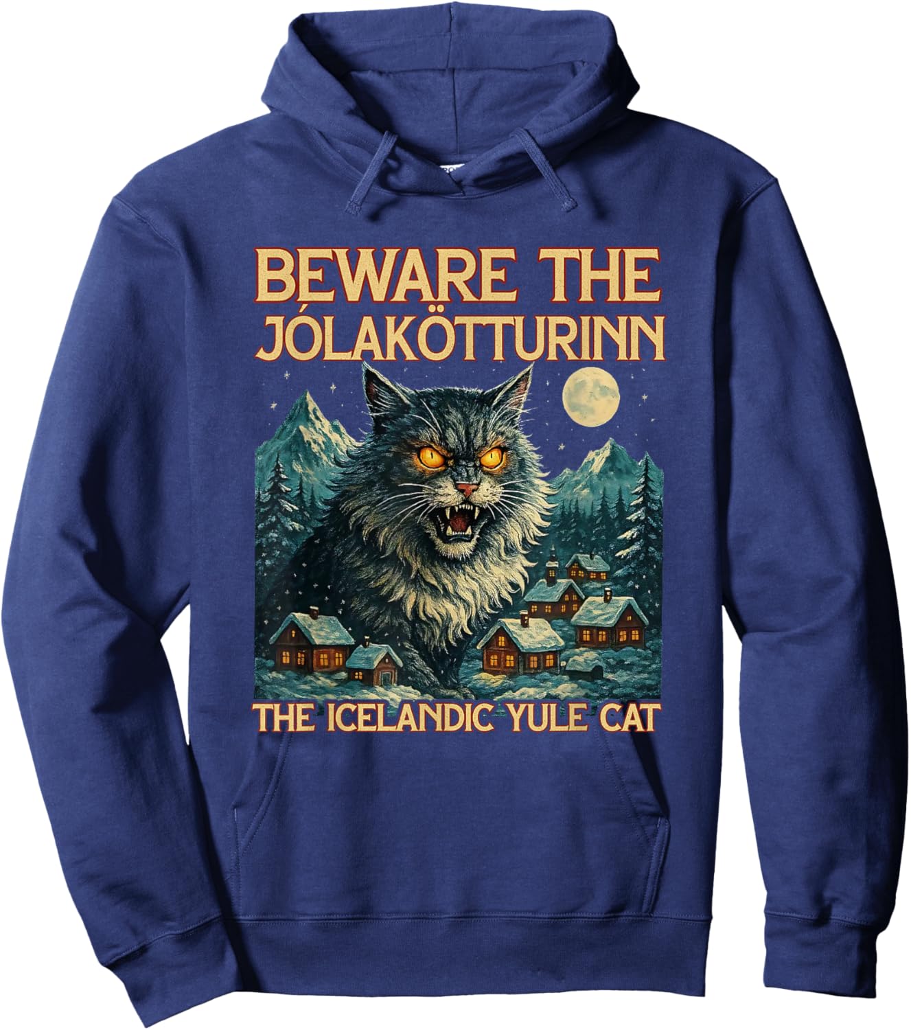 Beware The Jolakotturinn Icelandic Yule Cat Horror Hoodie - Hoodie | Navy