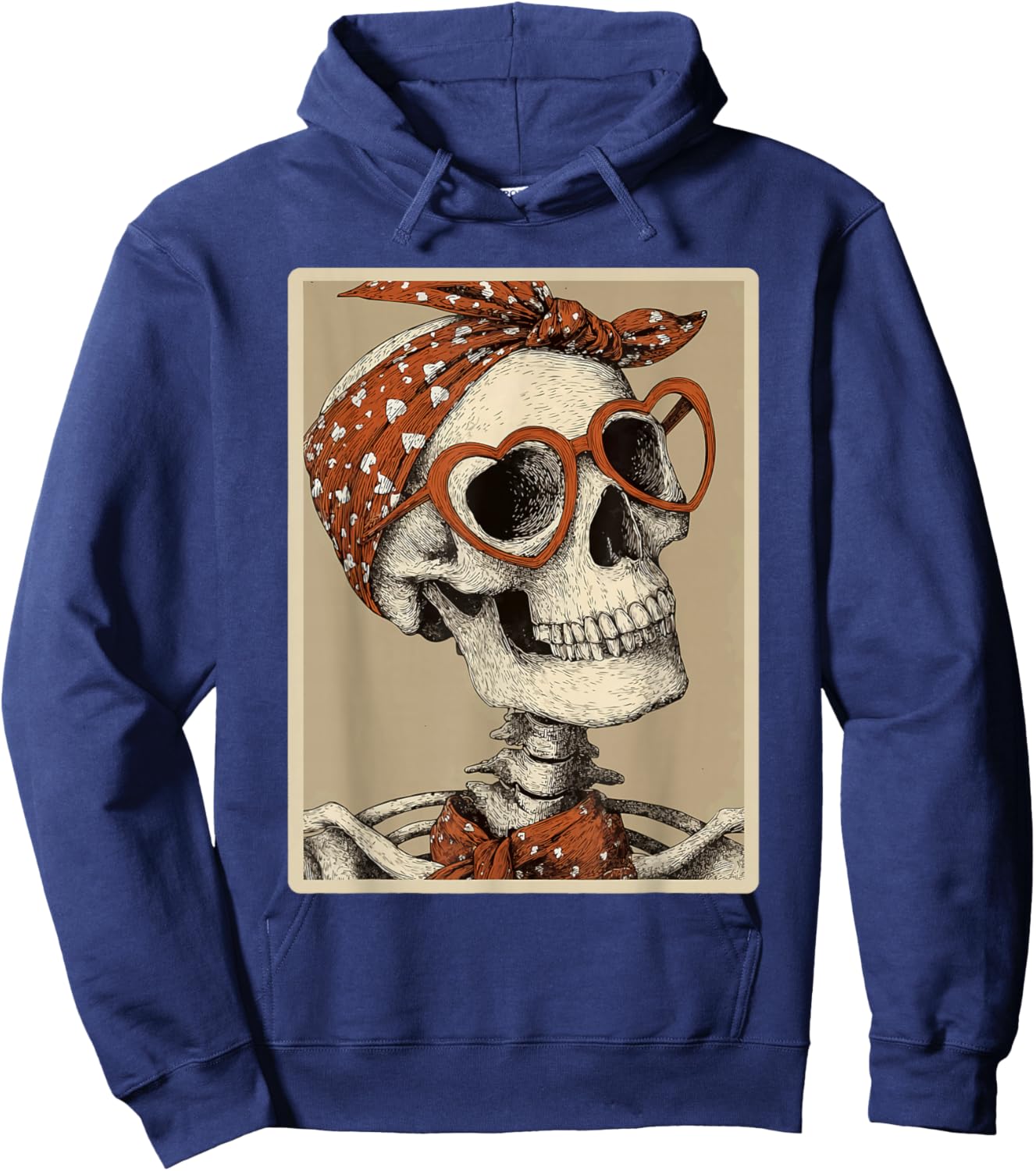 Cute Skeleton with Hearts Glasses Gothic Valentines Coquette Hoodie - Hoodie | Navy