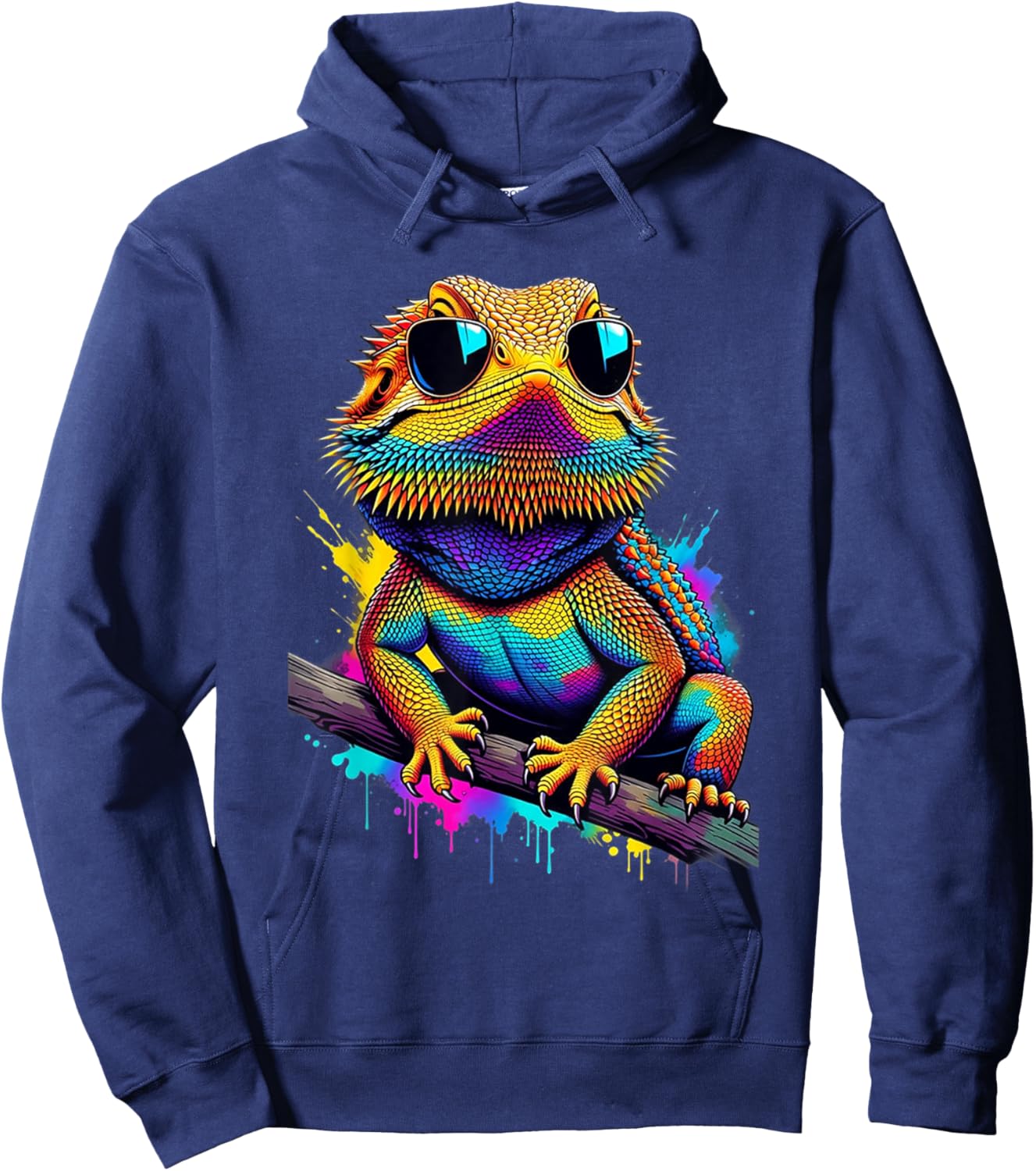 Colorful Graphic Bearded Dragon Cute Animal Lovers Hoodie - Hoodie | Navy