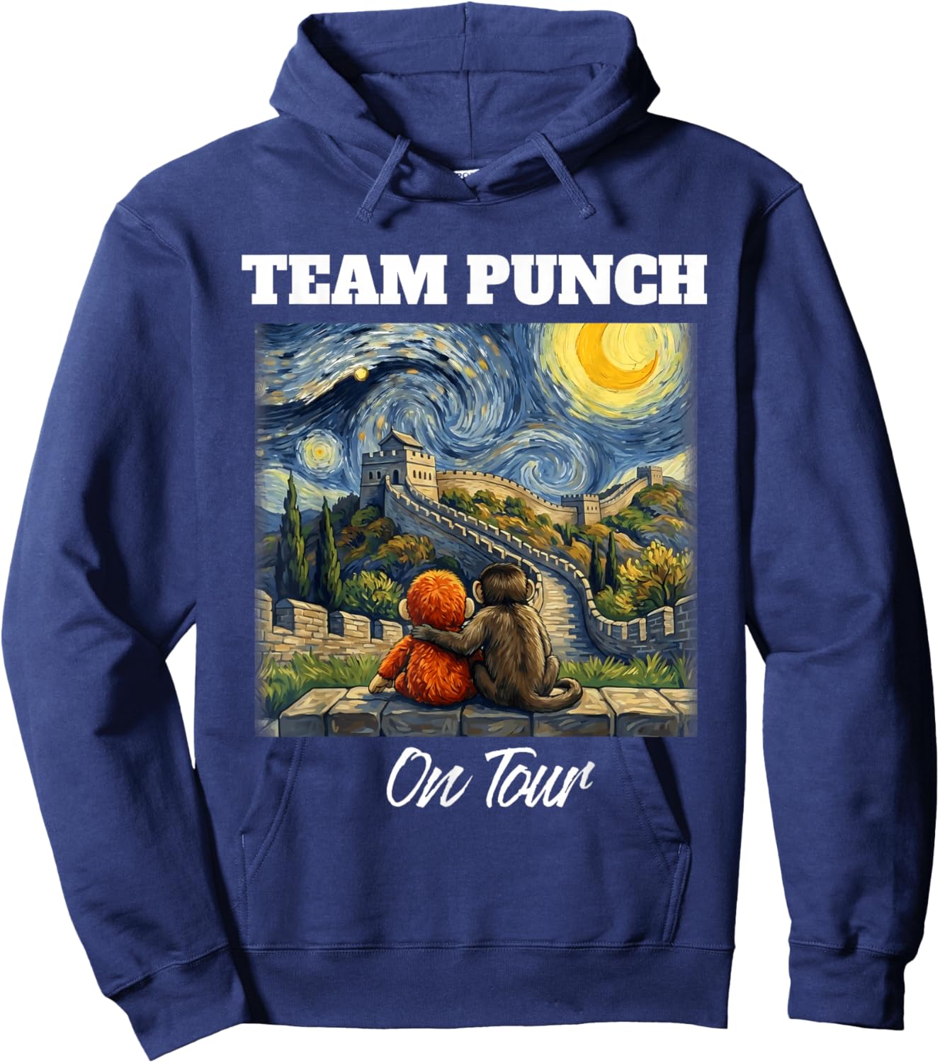 Team Punch on Tour Great Wall of China Funny Punch Monkey Hoodie - Hoodie | Navy