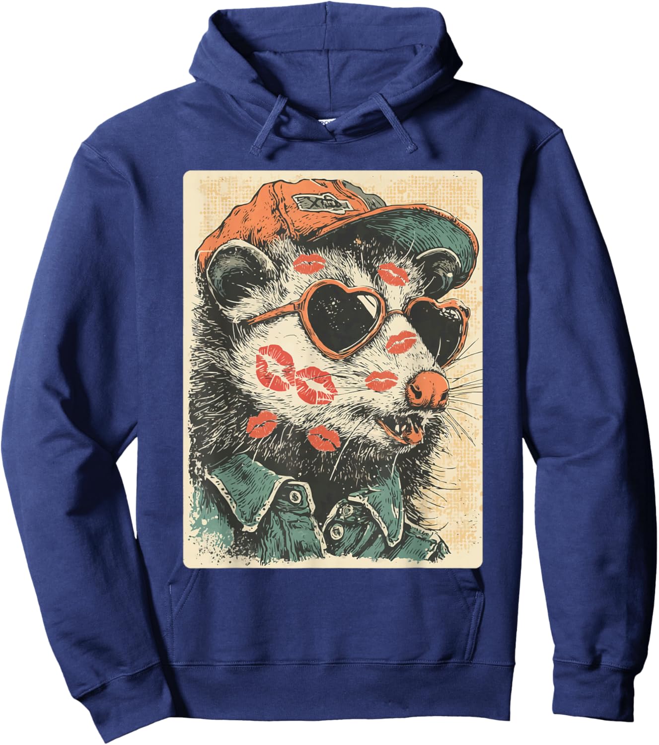 Cute Opossum with Sunglasses Kisses Valentine's Day Possum Hoodie - Hoodie | Navy