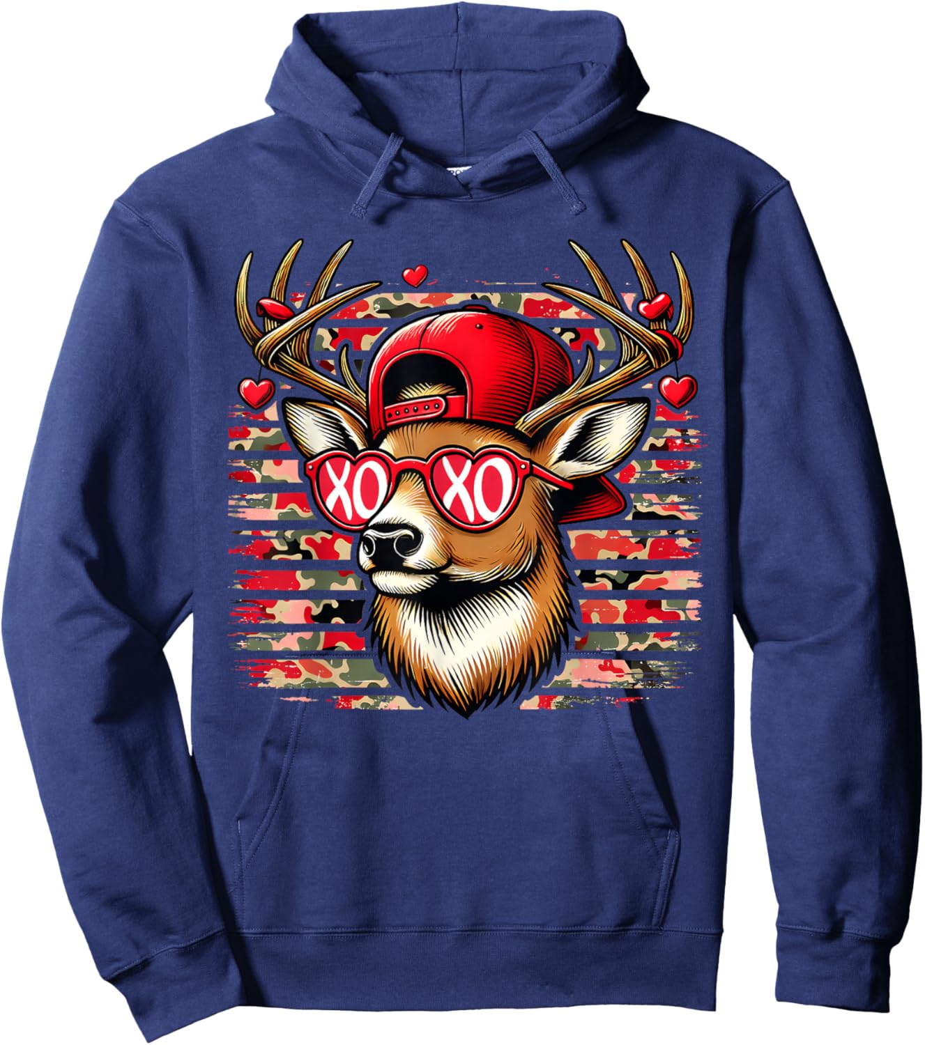 Funny Valentine Buck XOXO Deer Hunting Cute Heart Camo Hoodie - Hoodie | Navy