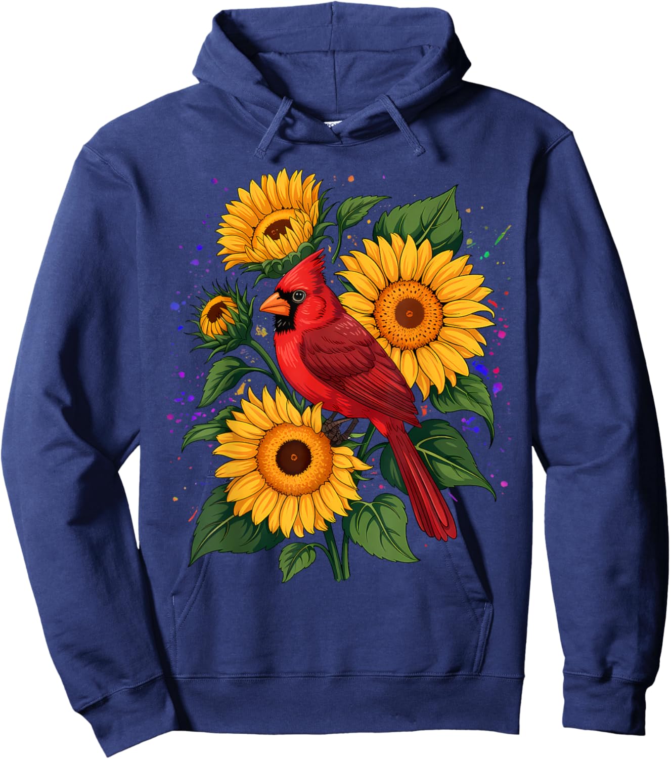 Red Cardinal Bird Sunflower Summer Floral Women Hoodie - Hoodie | Navy