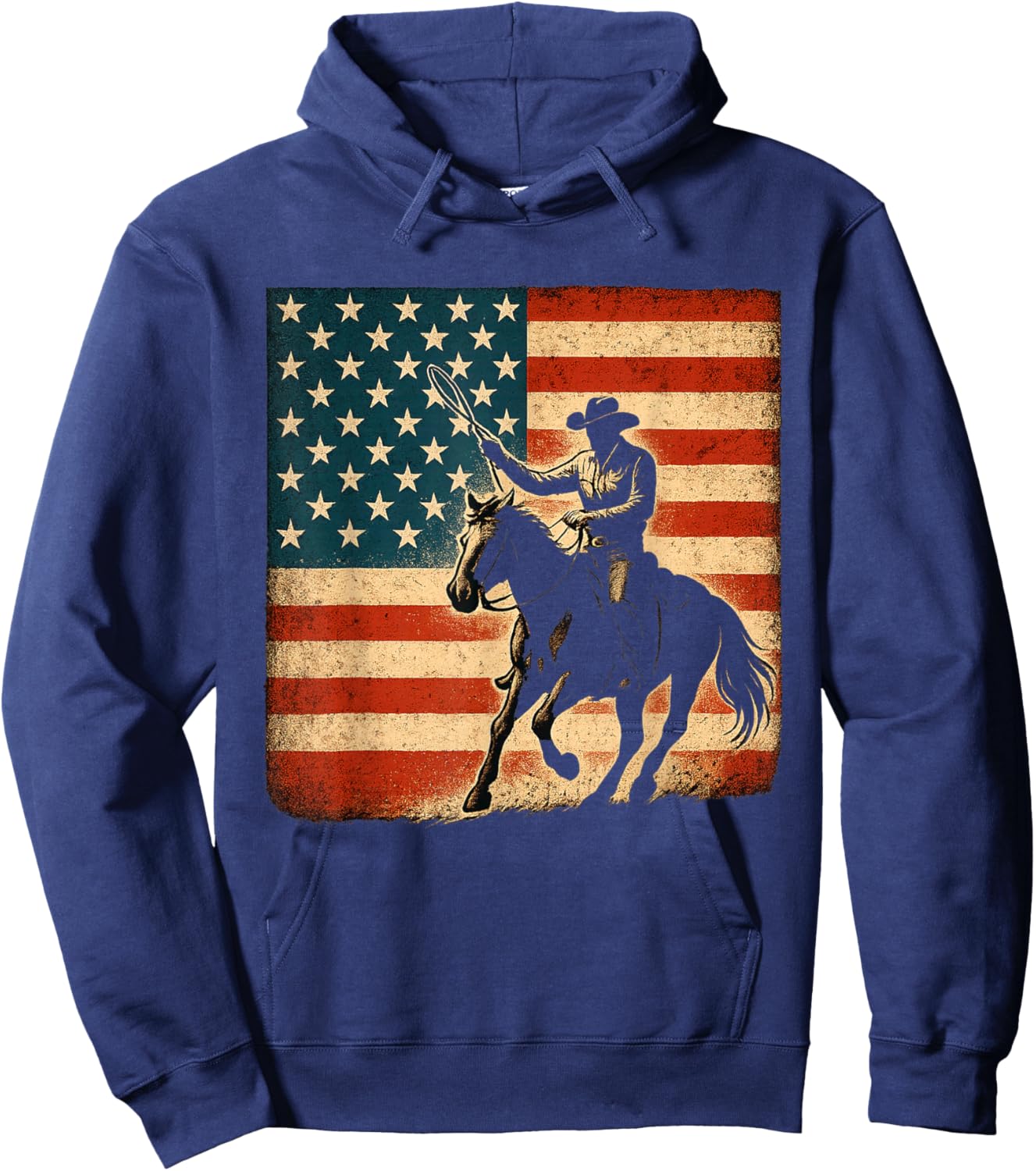 Rodeo Cowboy Western Country Horse USA Flag 4th of July Hoodie - Hoodie | Navy