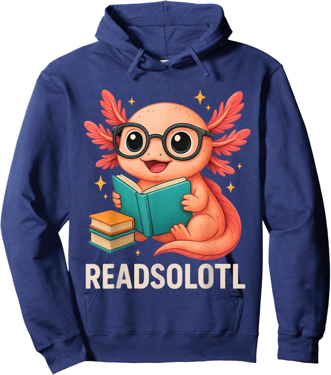 Readsolotl Kawaii Axolotl Funny Reading Book Lover Hoodie - Hoodie | Navy