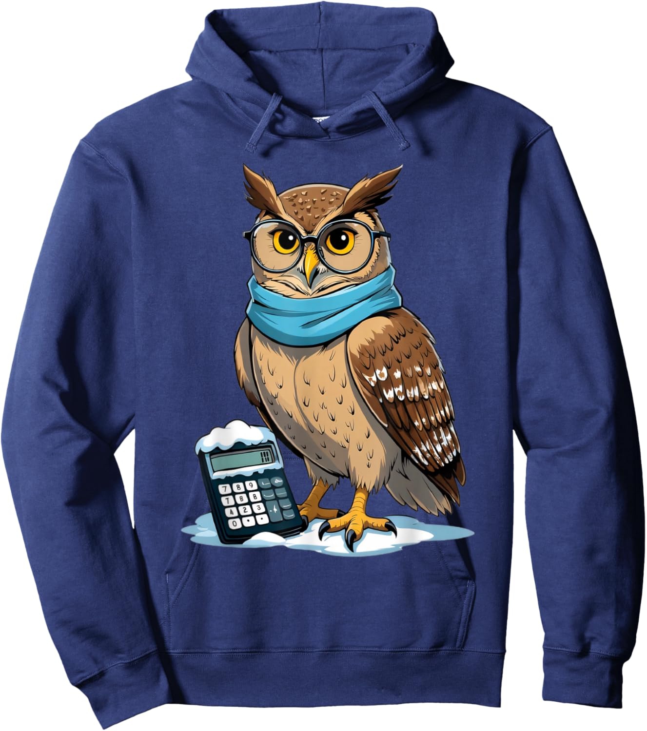Cartoon Owl with Glasses and Calculator in Snow Hoodie - Hoodie | Navy