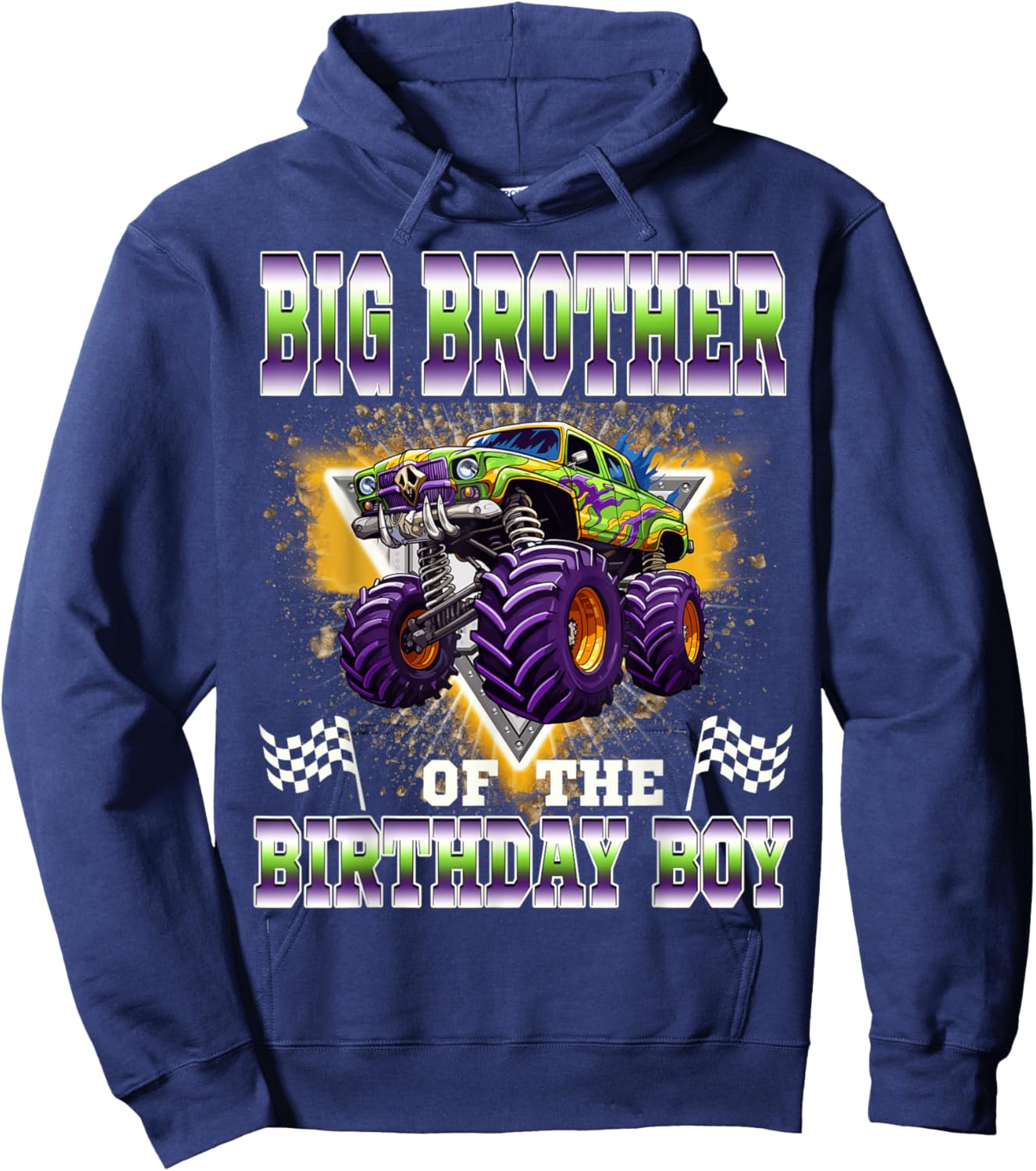 Big Brother of The Birthday Boy Monster Truck Birthday Hoodie - Hoodie | Navy