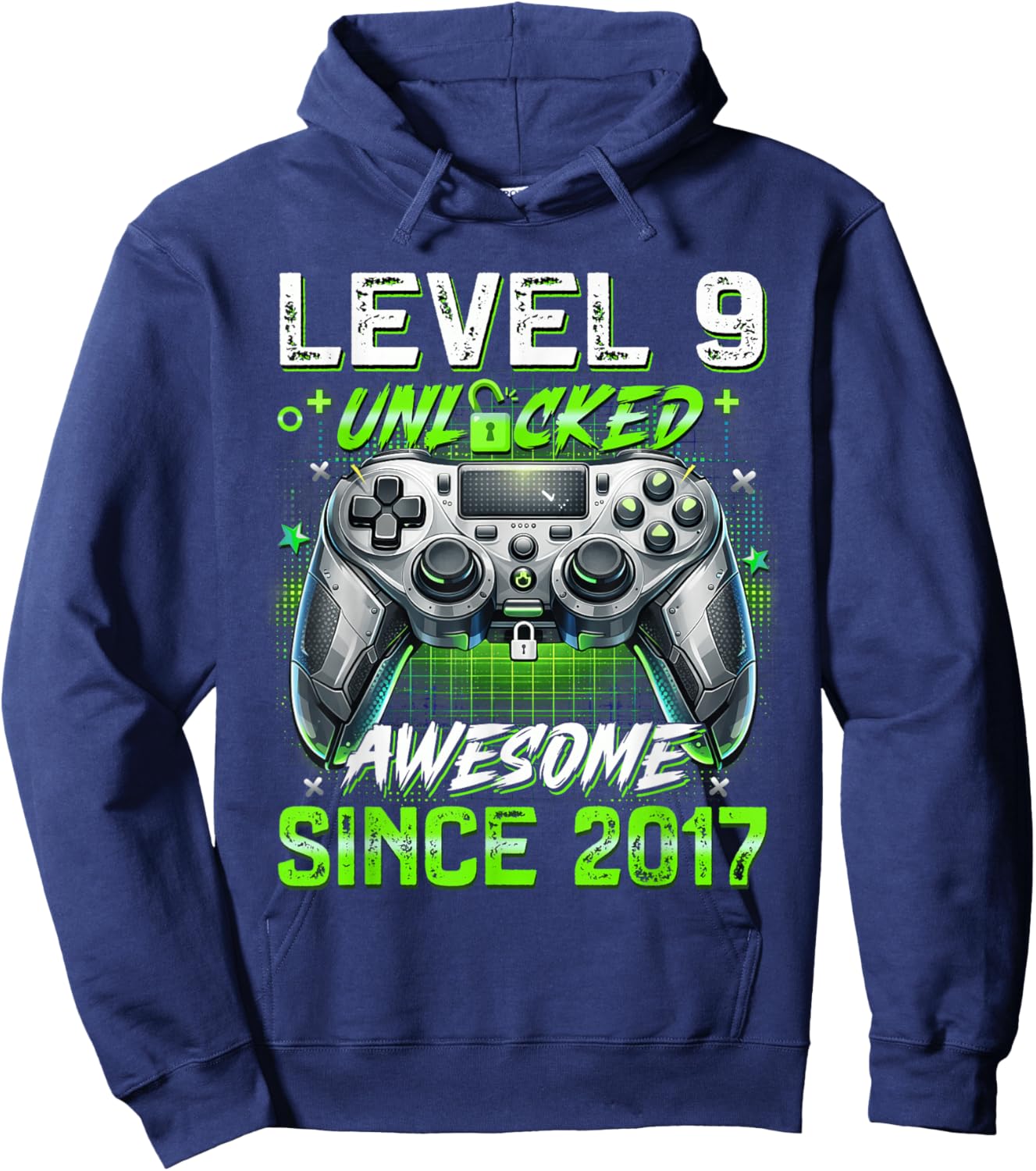 9th Birthday Level 9 Unlocked Awesome 2017 Funny Gamer Boys Hoodie - Hoodie | Navy