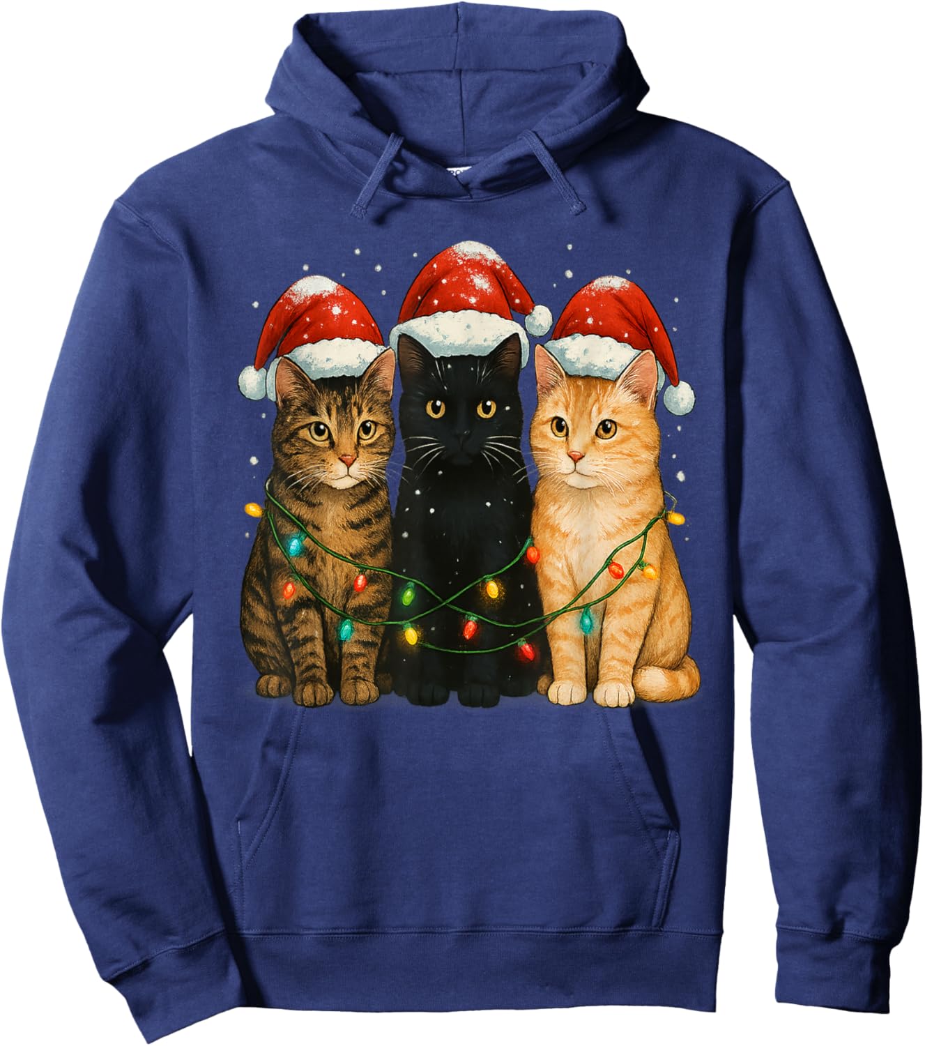 Cat Christmas Light Cat Owner Santa Christmas Cat Lover Hoodie - Hoodie | Navy