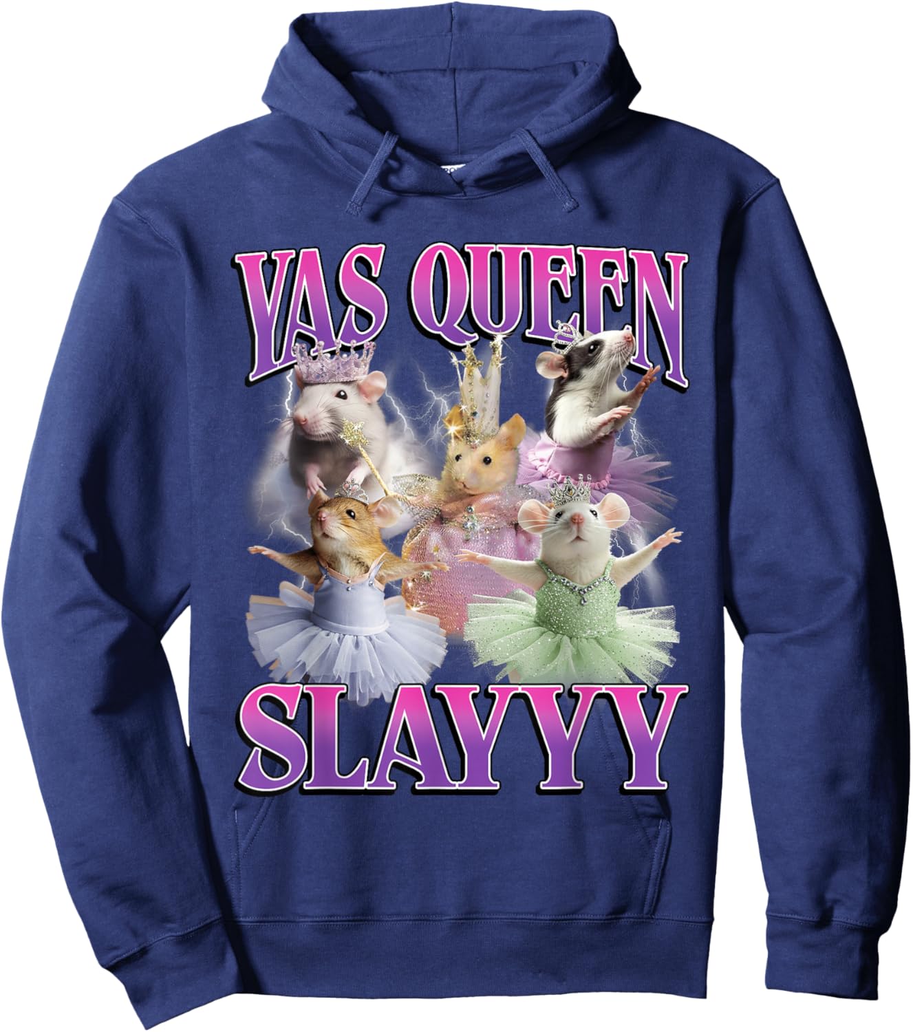 Yas Queen Slay Funny Rat Mouse Meme Bootleg Y2K Graphic Hoodie - Hoodie | Navy