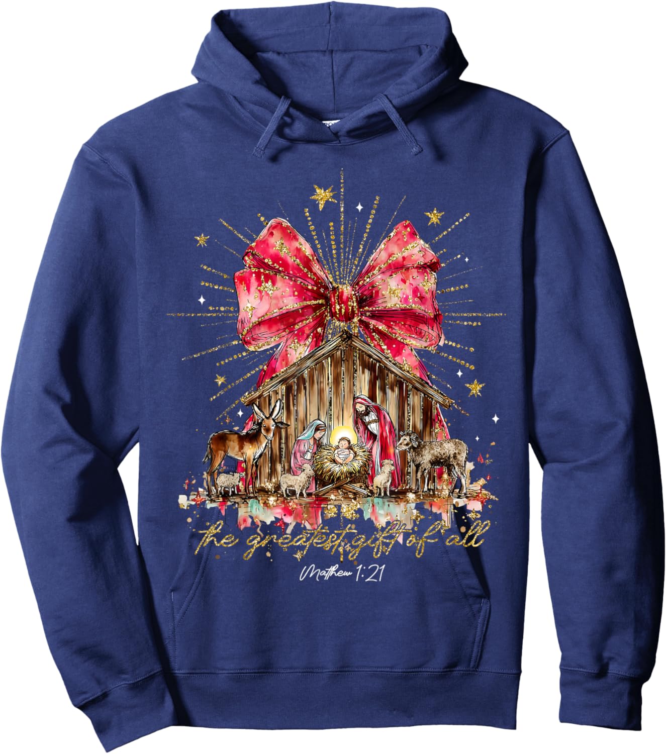 The Greatest Gift of All Jesus Christian Holiday Christmas Hoodie - Hoodie | Navy