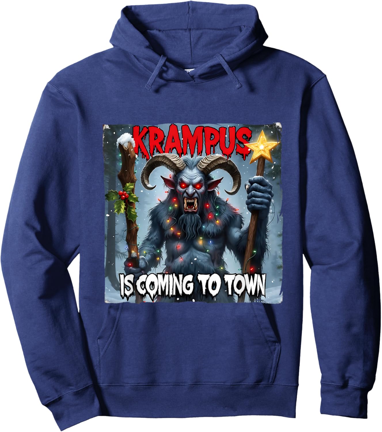 Krampus Coming Town Merry Christmas Gothic Xmas Horror Hoodie - Hoodie | Navy