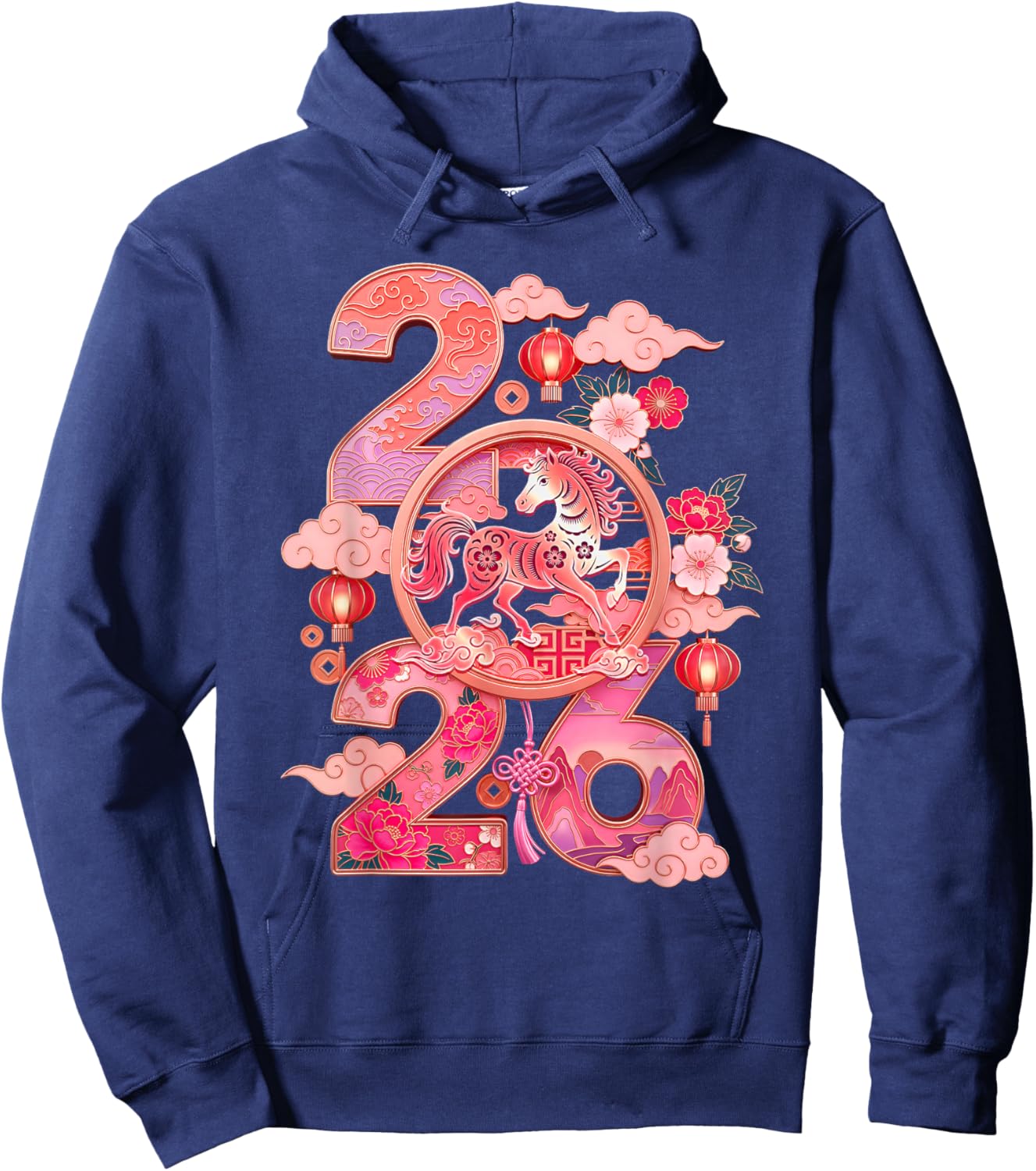 Year of The Horse 2026 Lunar Chinese New Year Zodiac Art Hoodie - Hoodie | Navy