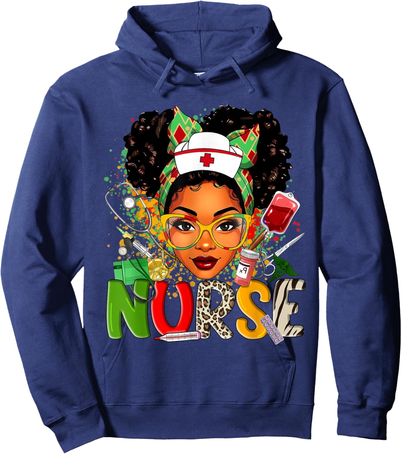 African American Nurse Messy Bun Hair Black History Month Hoodie - Hoodie | Navy