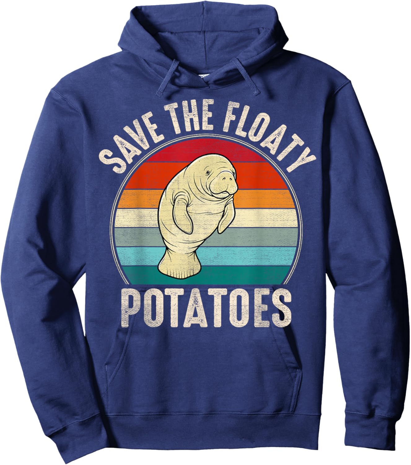 Funny Manatee Sea-Cow Pun Save The Floaty Potatoes Hoodie - Hoodie | Navy