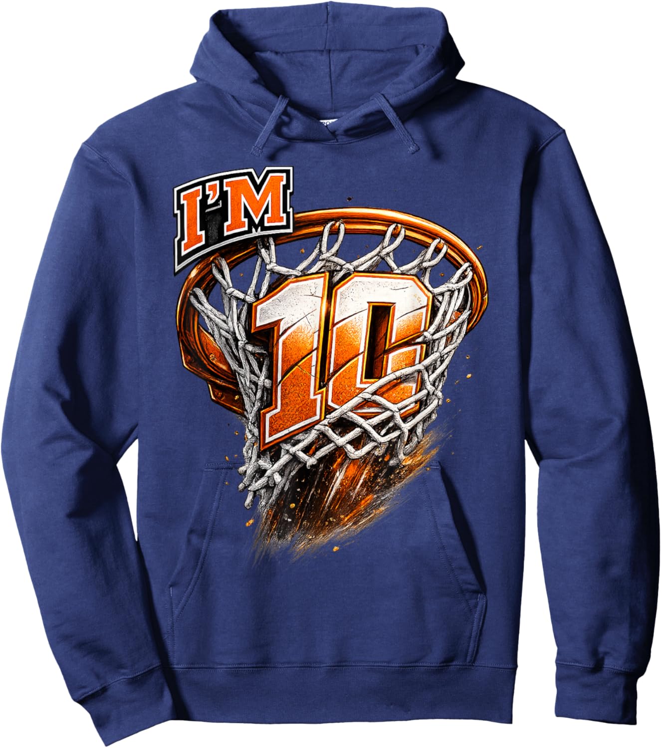 I'm 10 Basketball Theme Birthday Party Celebration 10th Hoodie - Hoodie | Navy
