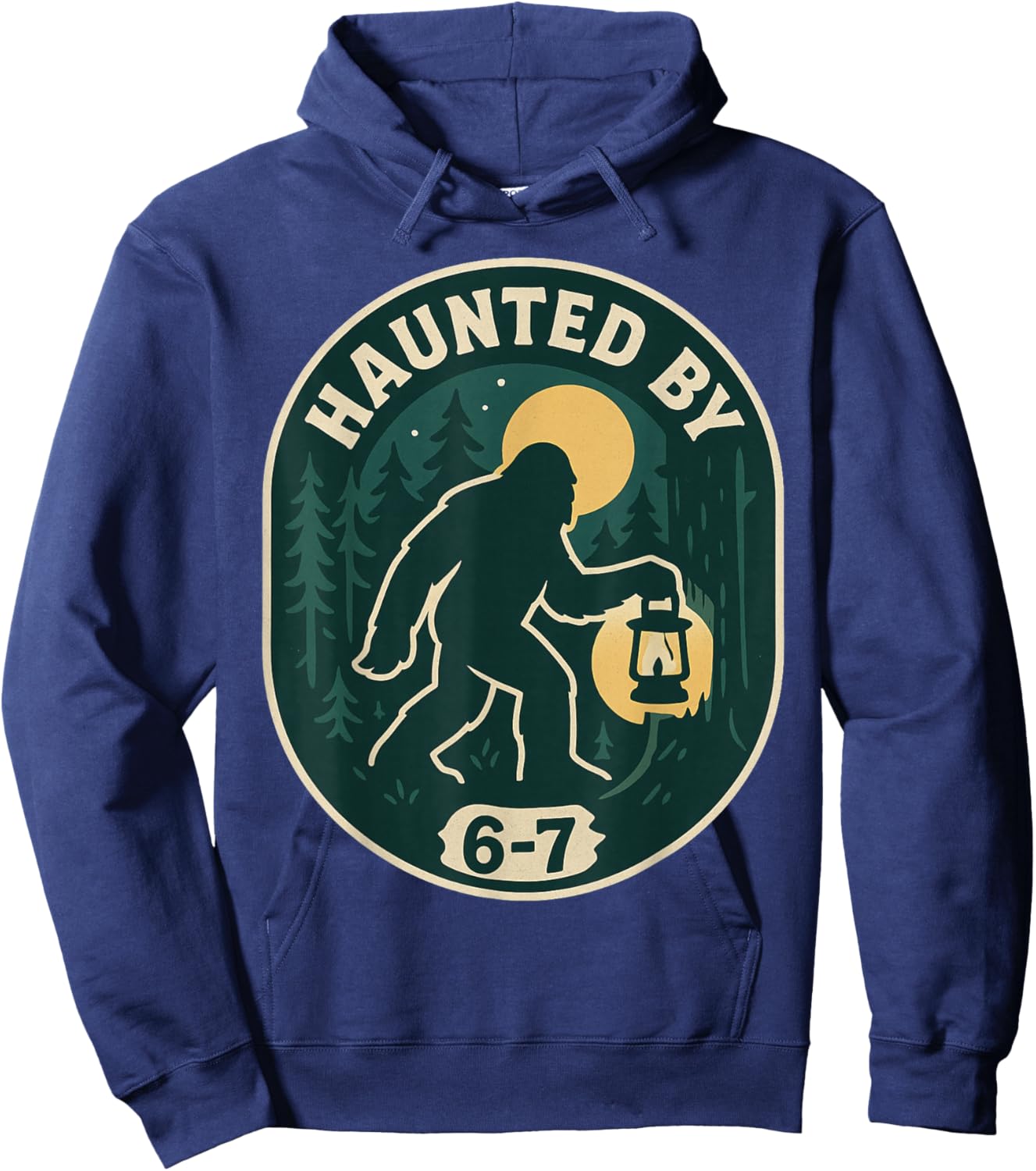 Haunted by 6-7 Bigfoot Lantern Halloween Badge Hoodie - Hoodie | Navy