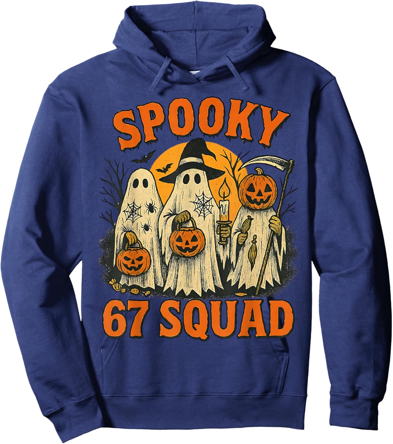 Spooky 67 Squad Funny Halloween Ghost 6 7 Six Seven Boy Kids Hoodie - Hoodie | Navy