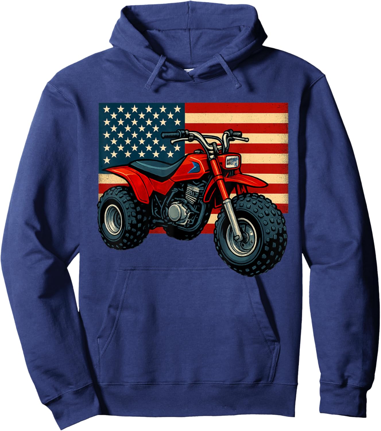 Vintage American Flag 3 Wheeler ATV, ATC Hoodie - Hoodie | Navy