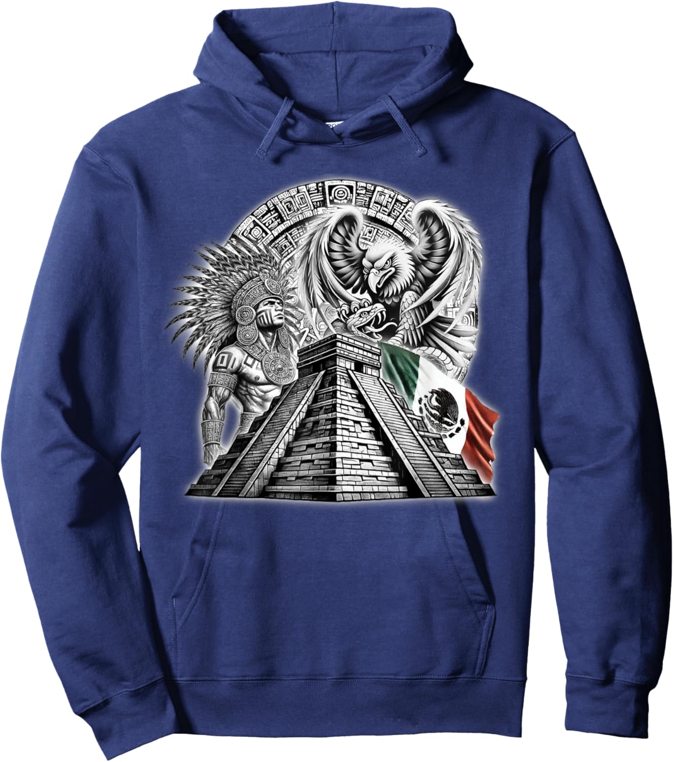 Aztec Warrior Calendar Mexico Mexican Flag Mayan Azteca Hoodie - Hoodie | Navy