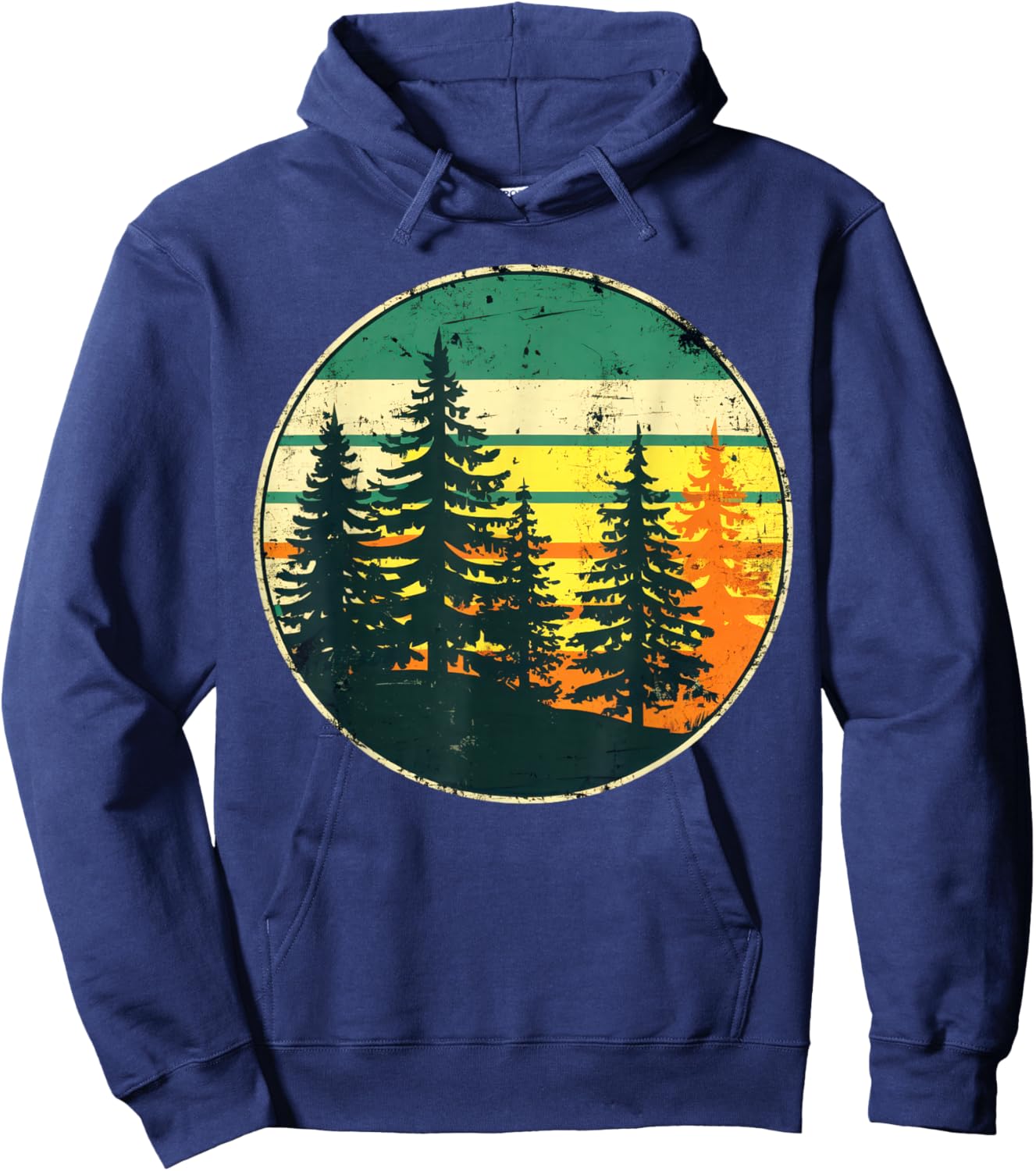 Outdoor Wildlife Nature Mountain Forest Tree Retro Landscape Hoodie - Hoodie | Navy