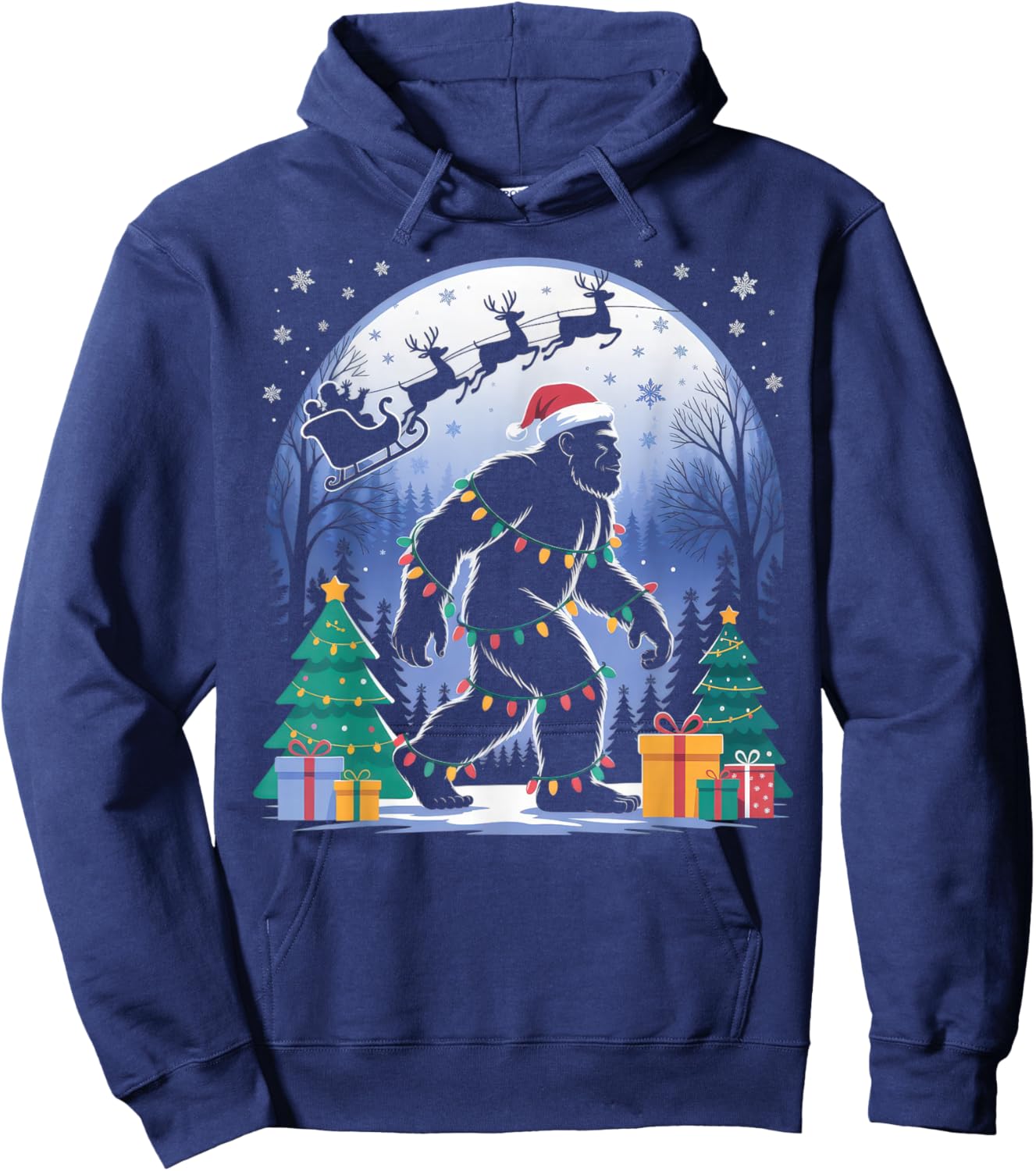 Santa Bigfoot Christmas Lights Funny Sasquatch Believe Hoodie - Hoodie | Navy