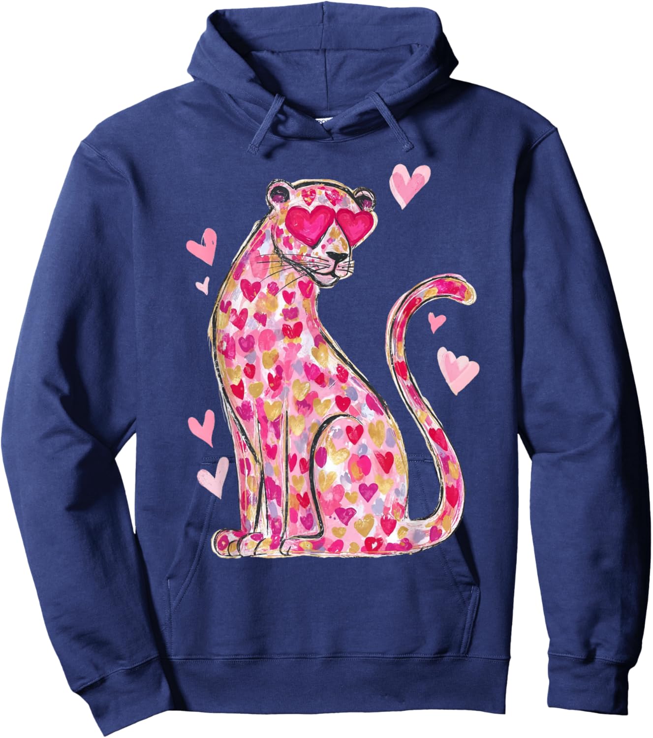 Valentine Leopard Cat Cheetah Pink Heart Retro Vintage Hoodie - Hoodie | Navy