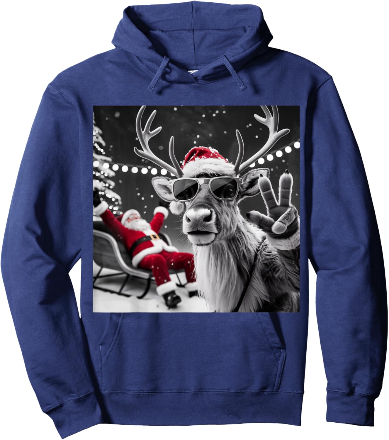 Funny Reindeer Selfie Christmas Hoodie - Hoodie | Navy