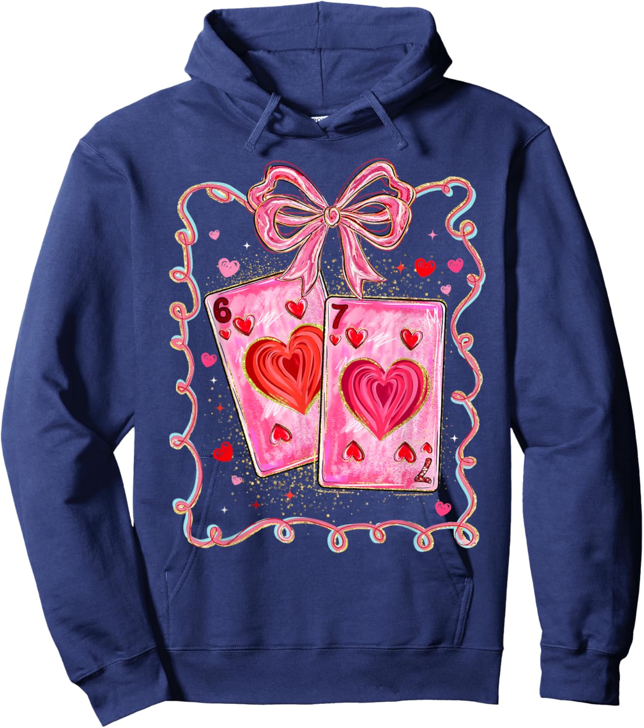 Valentine Funny 67 Meme Playing Cards Coquette Bow Women Kid Hoodie - Hoodie | Navy