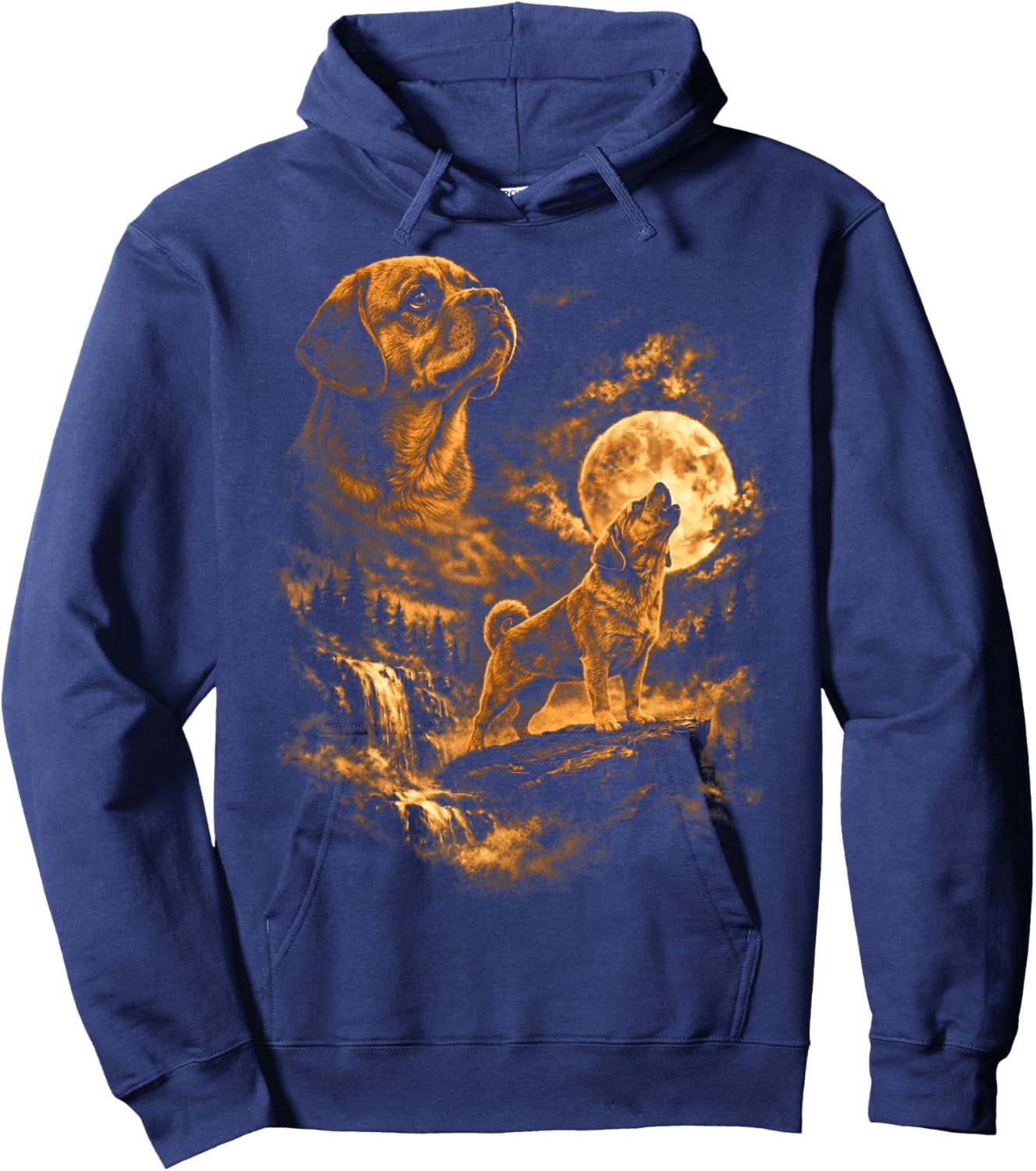 Puggles Howling Moon Dog Fantasy Forrest Wilderness Hoodie - Hoodie | Navy