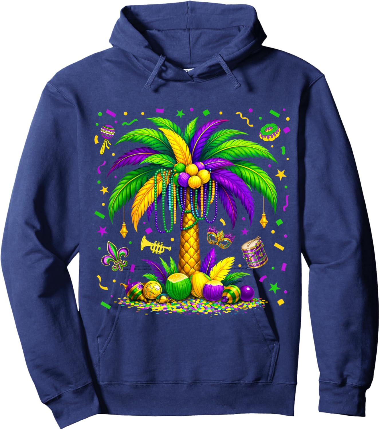 Palm Tree Hawaiian Tropical Party Mardi Gras Men Women Kids Hoodie - Hoodie | Navy