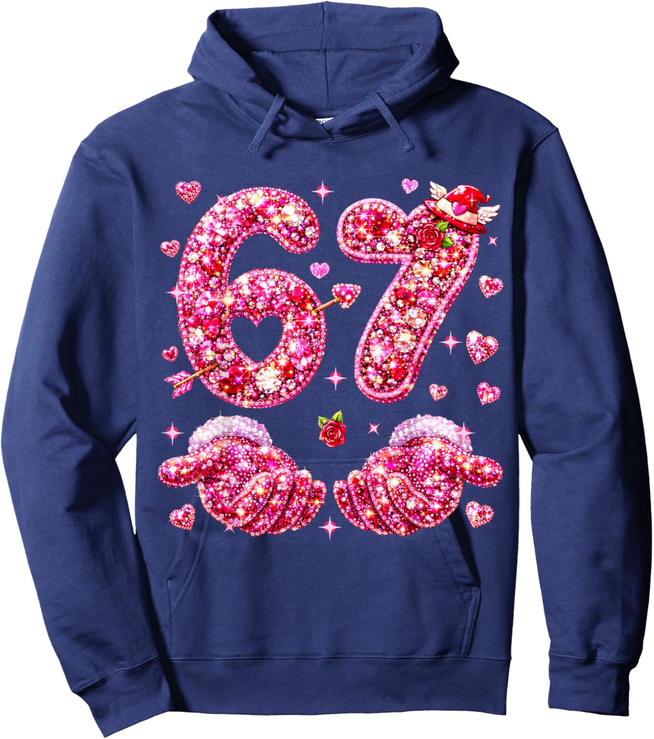 67 Valentine Six Seven Meme Hearts 6 7 Women Kid Valentines Hoodie - Hoodie | Navy