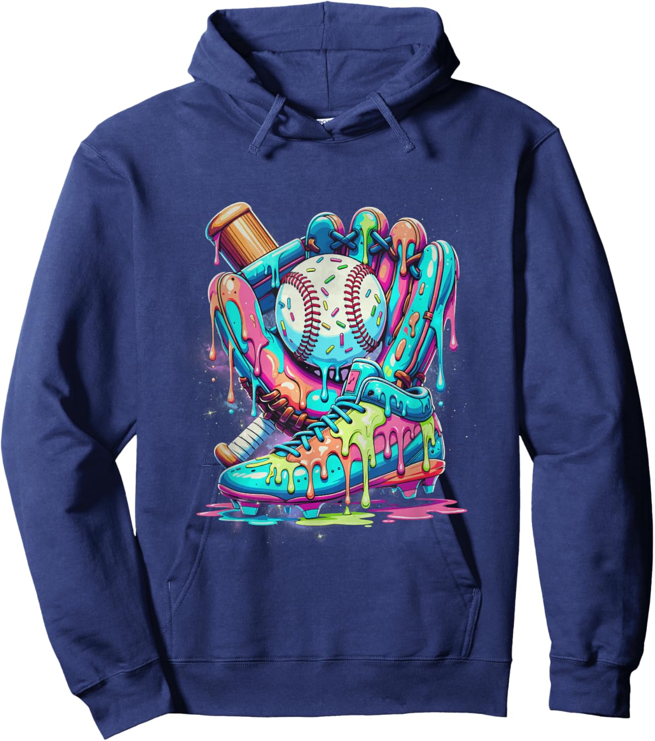 Ice Cream Dripping Baseball Drip Boys Graphic Baseball Drip Hoodie - Hoodie | Navy